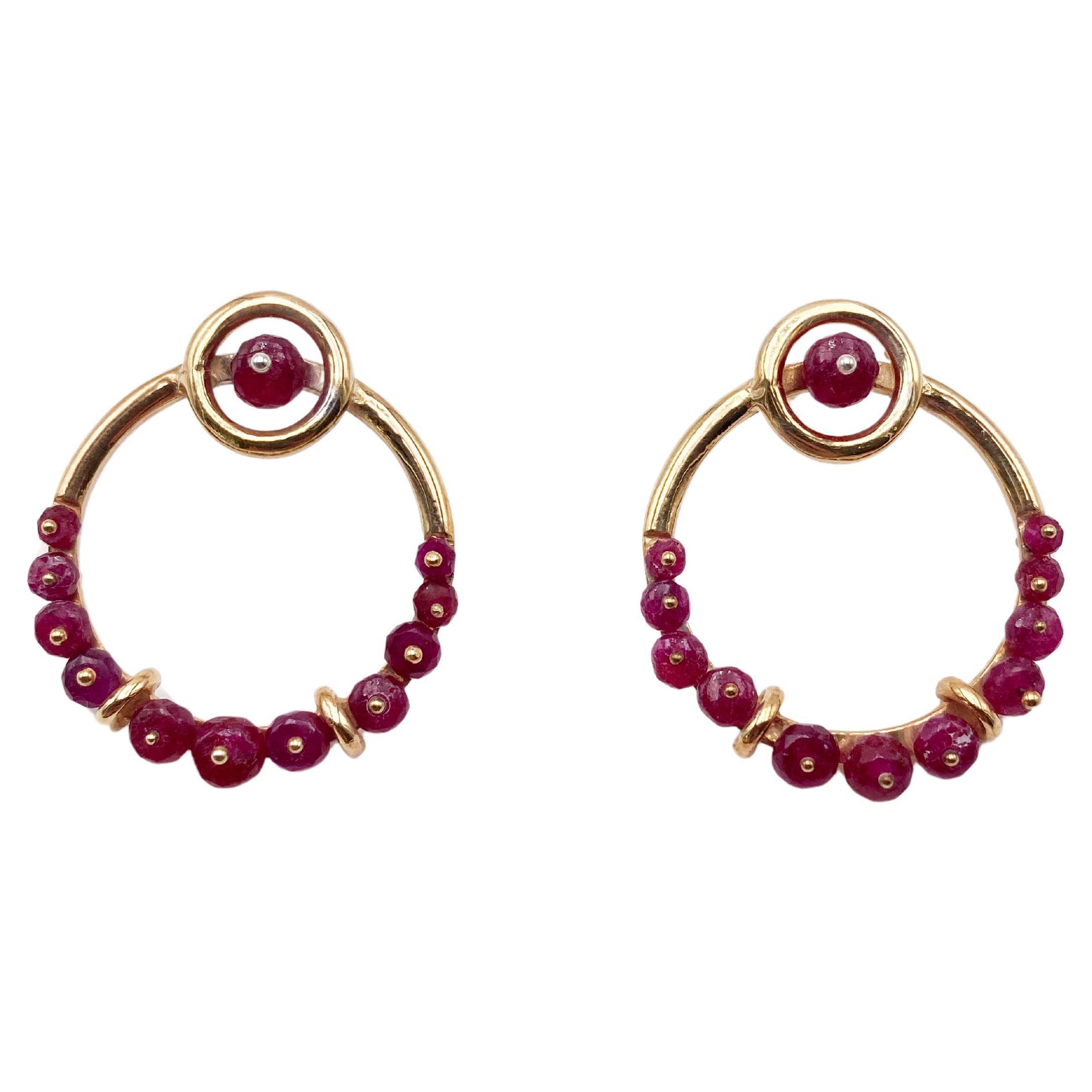 Rossella Ugolini 18K Yellow Gold Garnet Diamonds Hoop Stud Circle Earrings