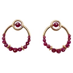 Rossella Ugolini 18K Yellow Gold Garnet Diamonds Hoop Stud Circle Earrings