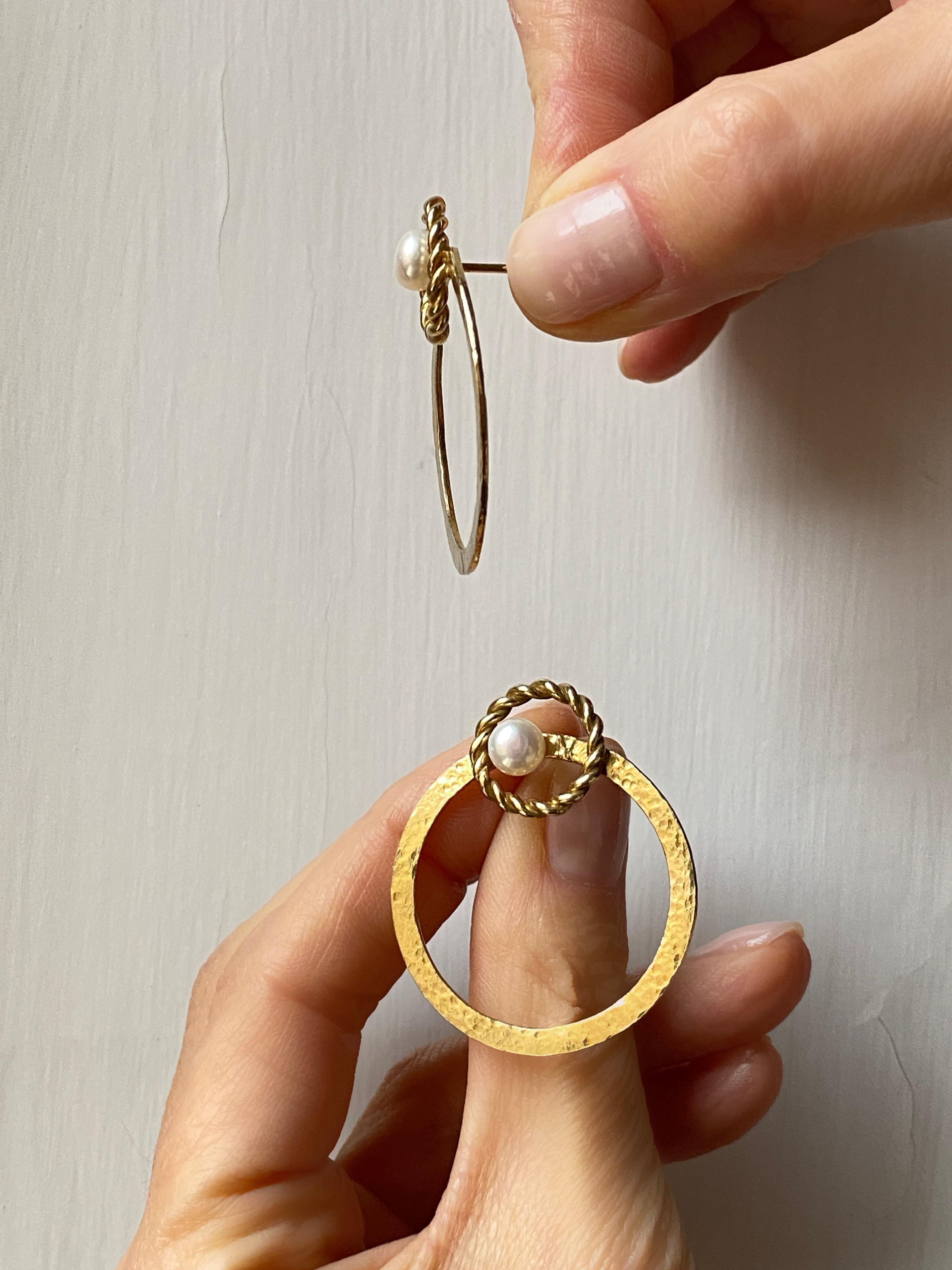 Rossella Ugolini 18K Yellow Gold Hammered Handcrafted Circle Large Hoop Earrings For Sale 1