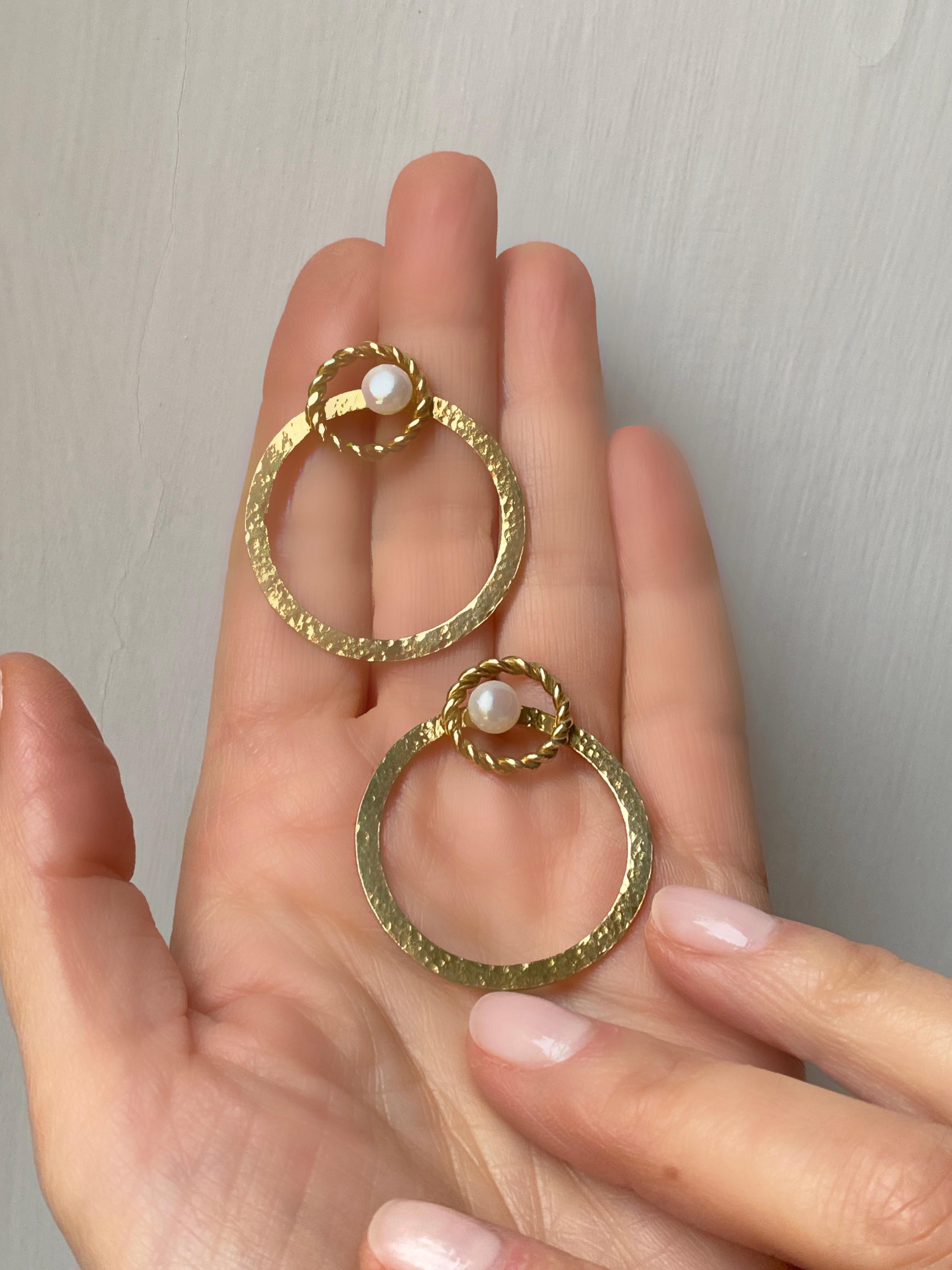 Rossella Ugolini 18K Yellow Gold Hammered Handcrafted Circle Large Hoop Earrings For Sale 3