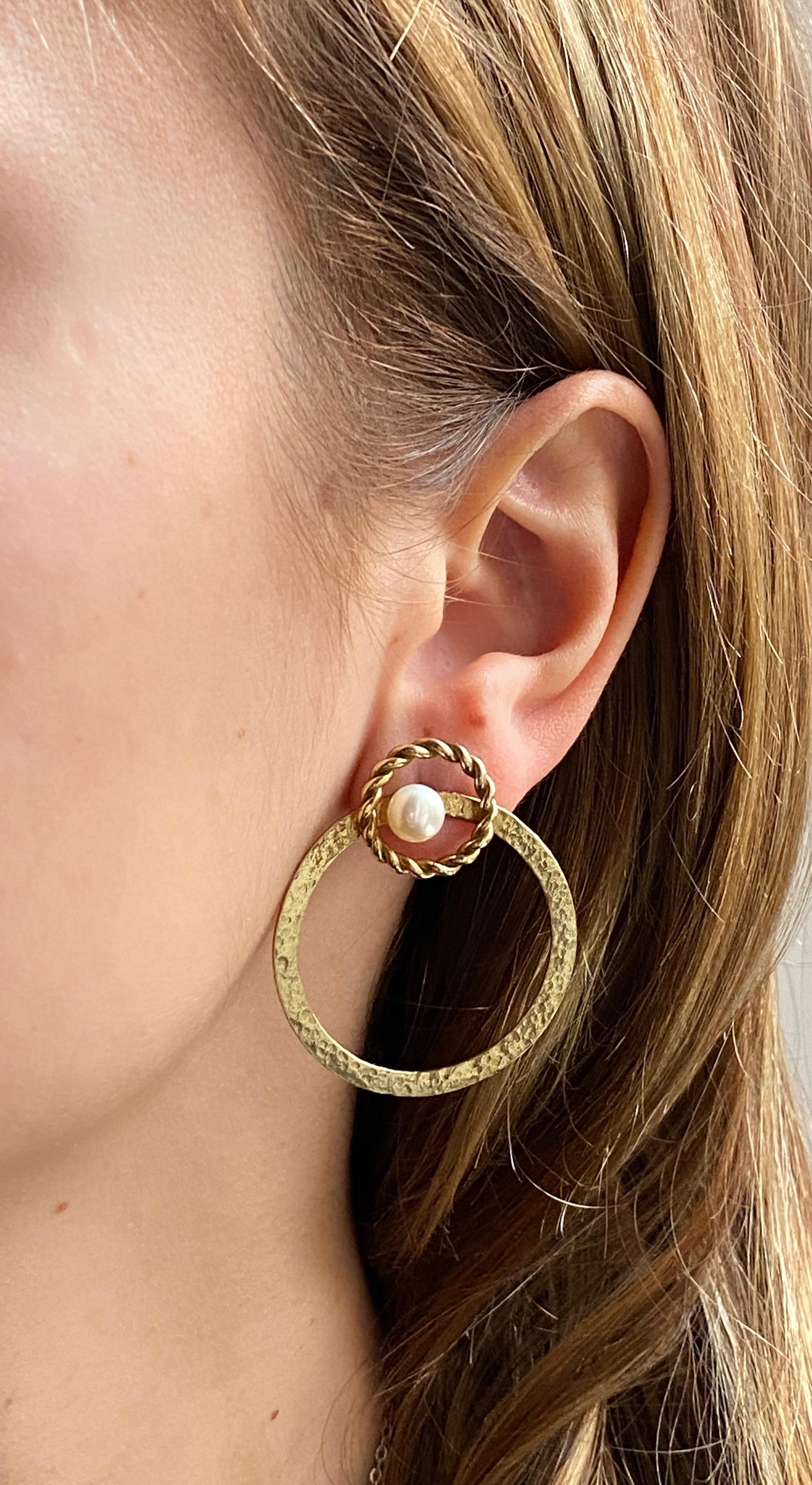 Rossella Ugolini 18K Yellow Gold Hammered Handcrafted Circle Large Hoop Earrings For Sale 4
