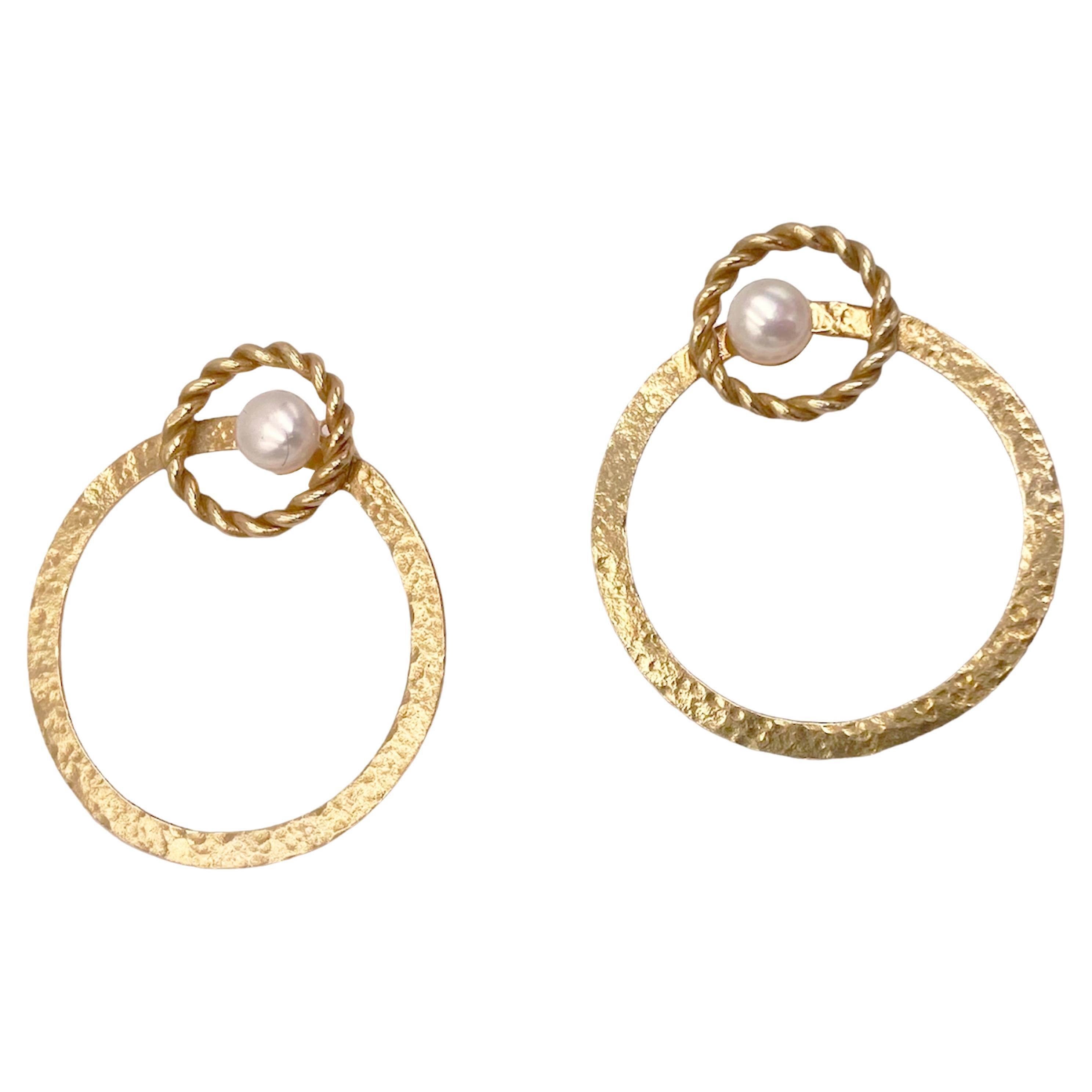Rossella Ugolini 18K Yellow Gold Hammered Handcrafted Circle Large Hoop Earrings For Sale