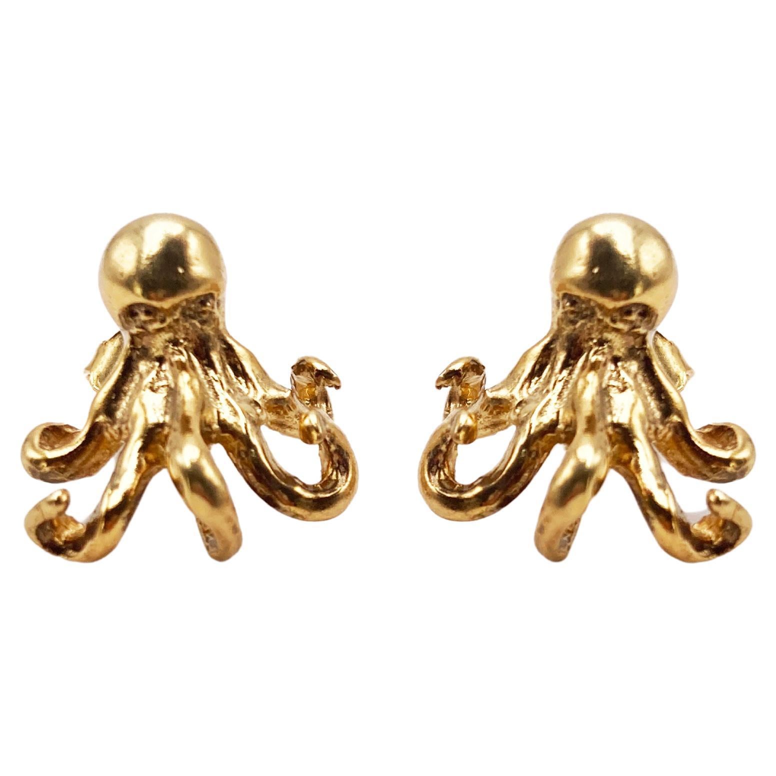 Rossella Ugolini 18K Yellow Gold Handcrafted Octopus Stud Earrings For Sale