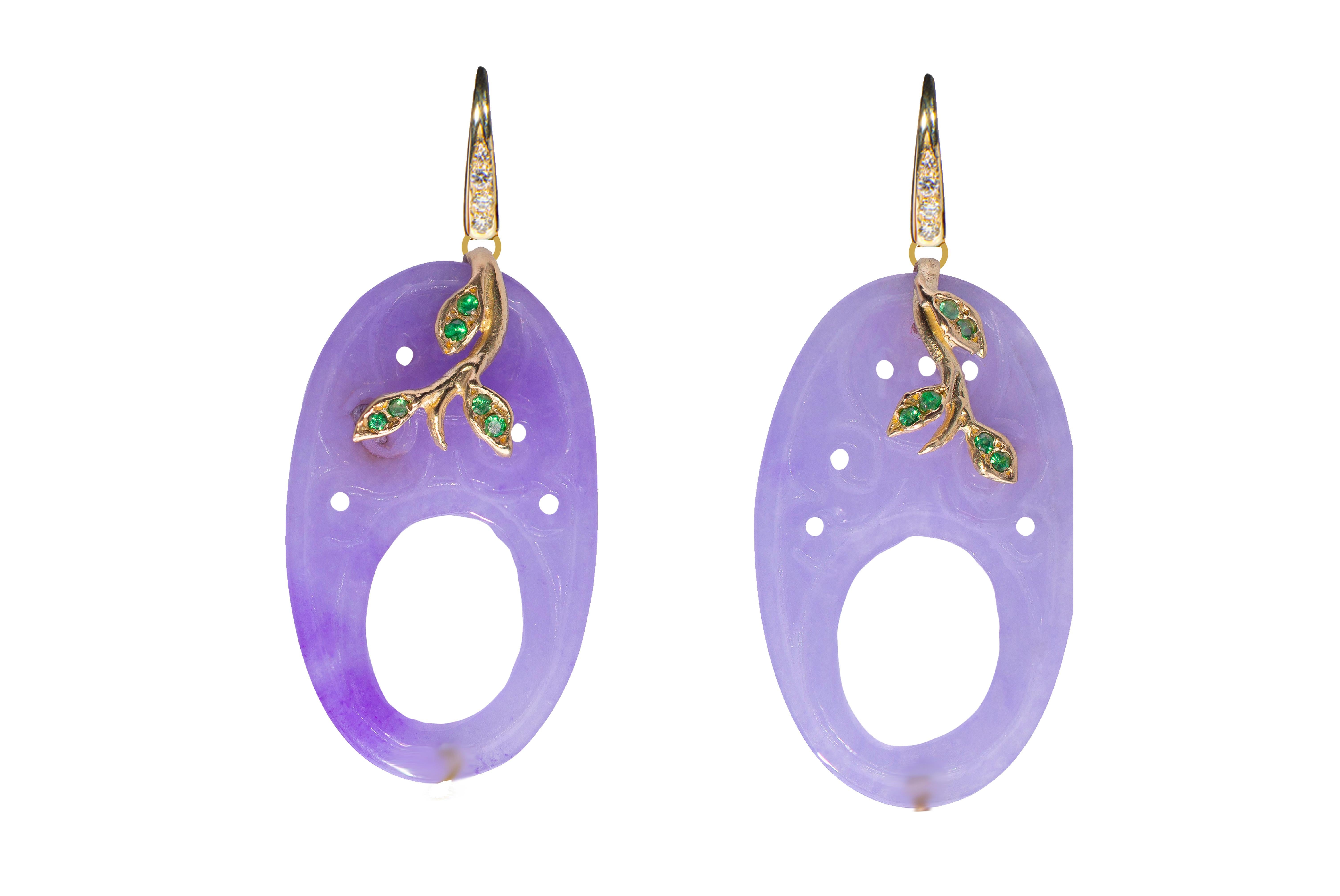 Boucles d'oreilles péridot en or jaune 18 carats lilas avec diamants blancs en vente 4