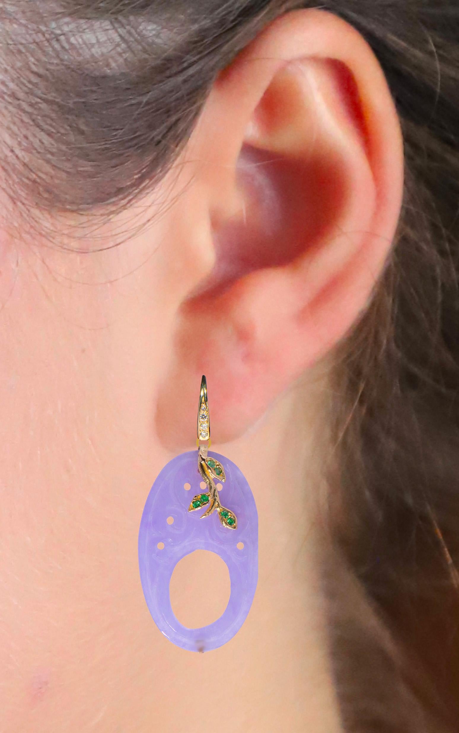 Boucles d'oreilles péridot en or jaune 18 carats lilas avec diamants blancs Neuf - En vente à Rome, IT