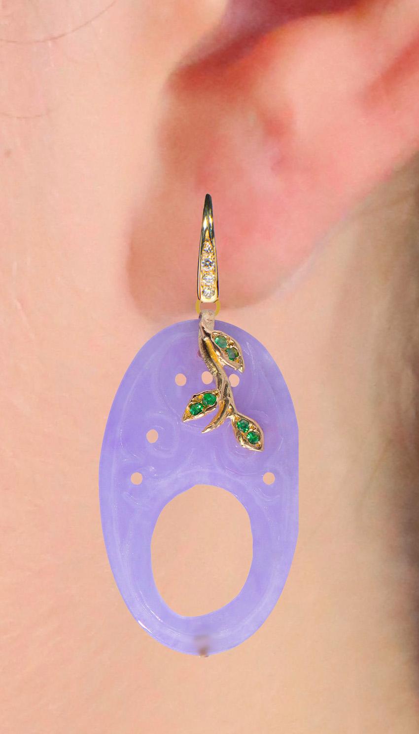 Boucles d'oreilles péridot en or jaune 18 carats lilas avec diamants blancs Pour femmes en vente