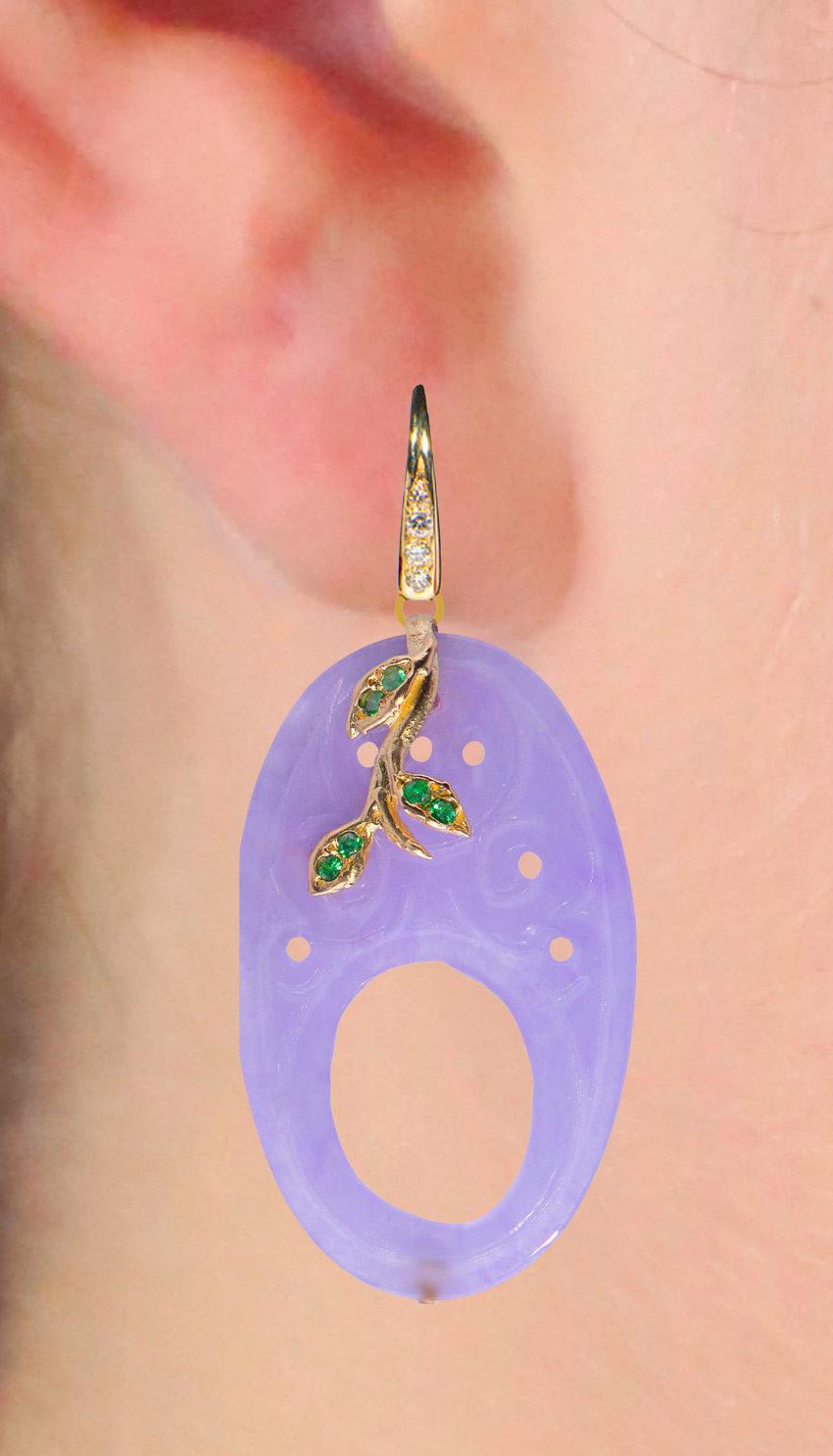 Boucles d'oreilles péridot en or jaune 18 carats lilas avec diamants blancs en vente 1