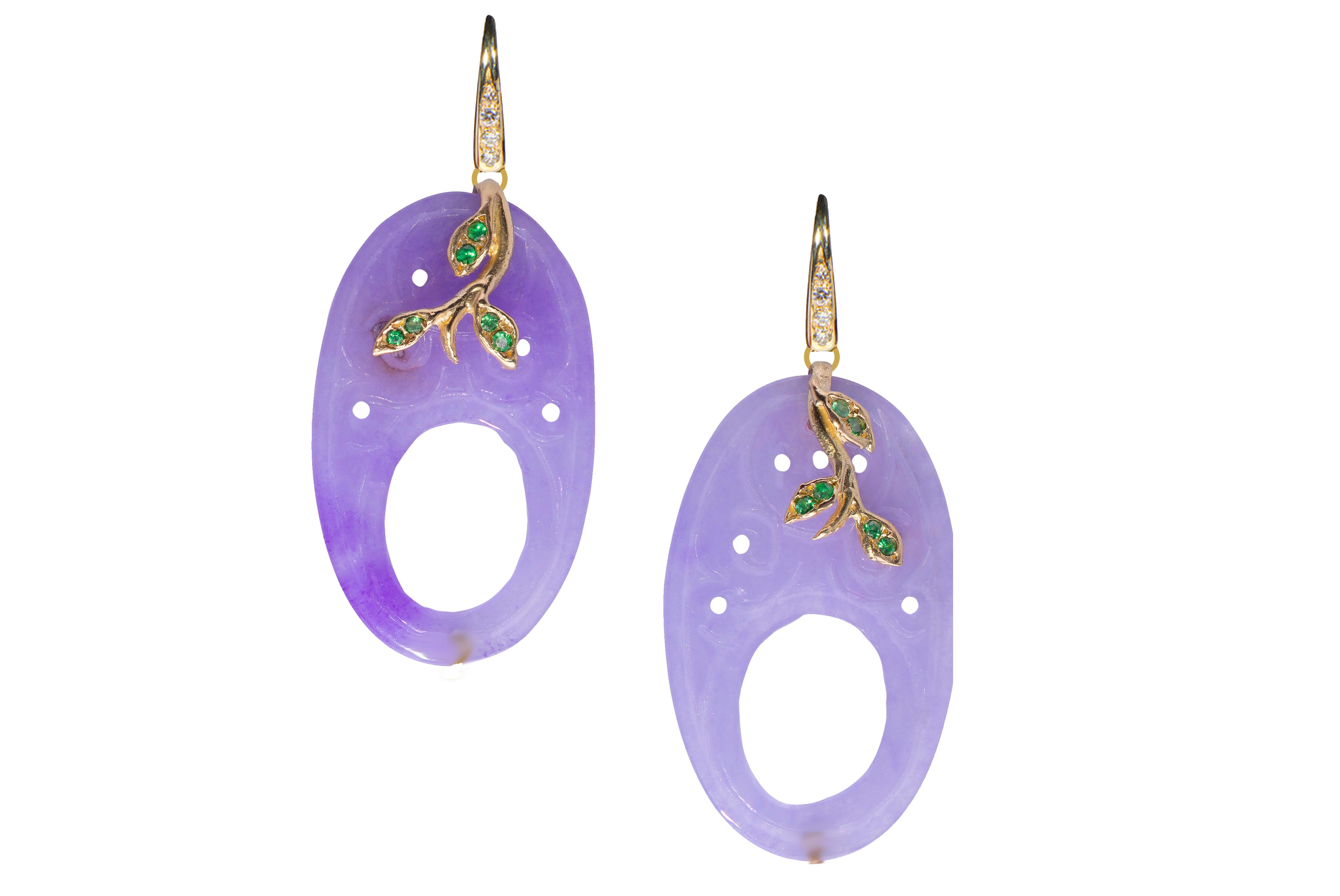Boucles d'oreilles péridot en or jaune 18 carats lilas avec diamants blancs en vente 2