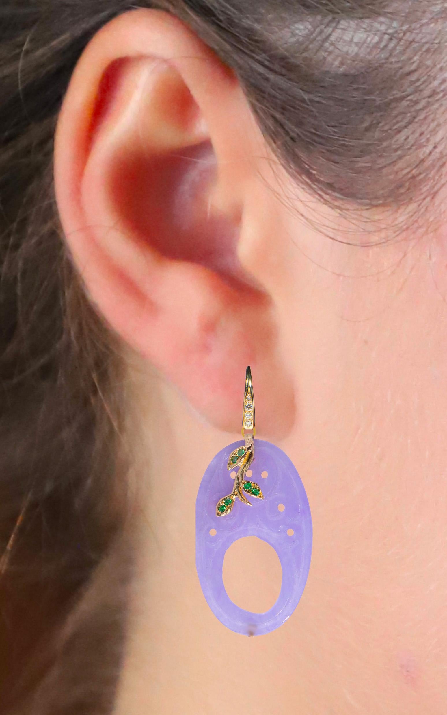 Boucles d'oreilles péridot en or jaune 18 carats lilas avec diamants blancs en vente 3