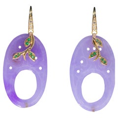 Rossella Ugolini 18K Yellow Gold Lilac Quarts White Diamonds Peridot Earrings