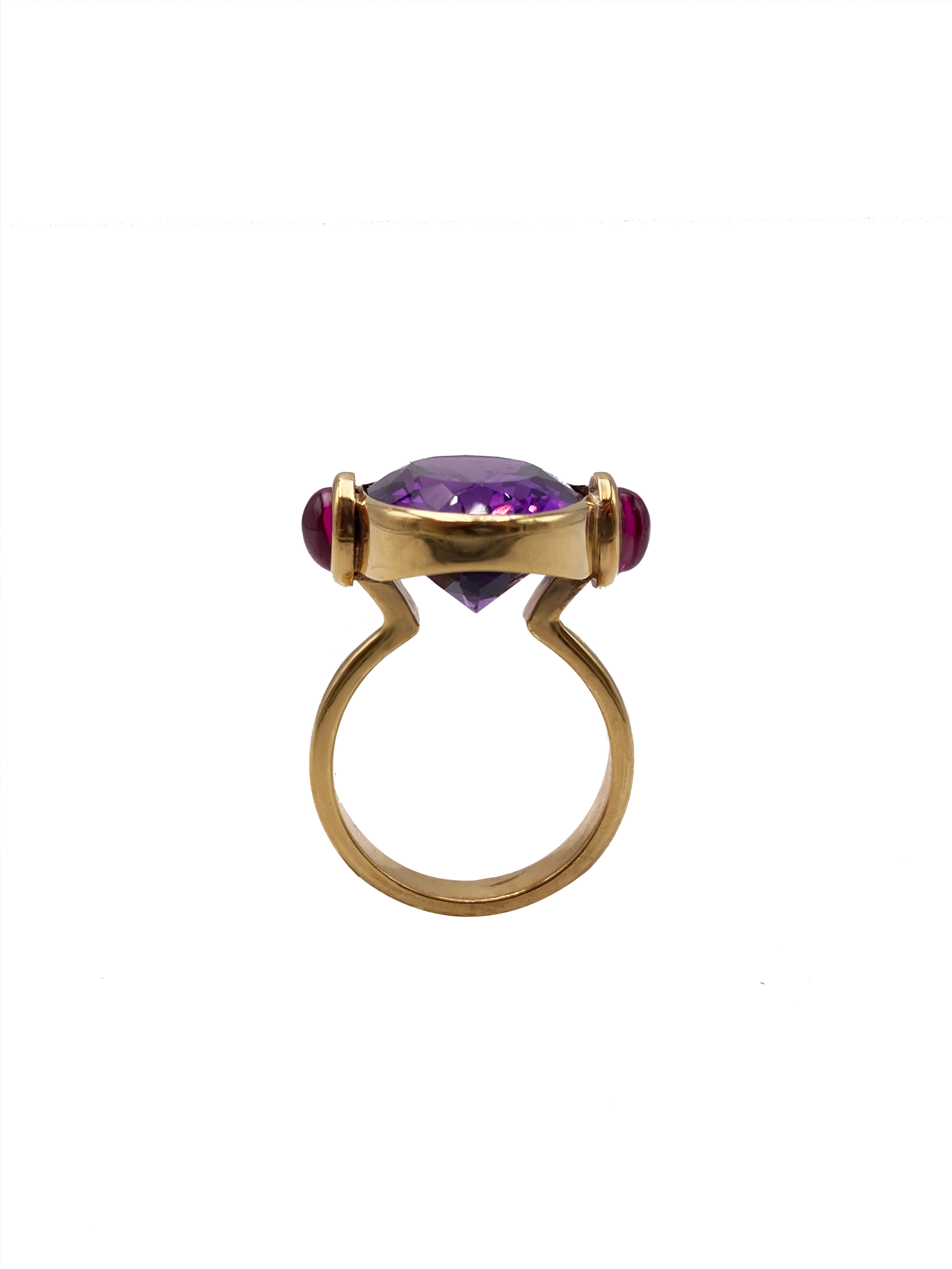 Rossella Ugolini 18k Gelbgold Oval Amethyst 1 Karat Rubine Cocktail-Ring im Angebot 6