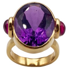Rossella Ugolini 18k Yellow Gold Oval Amethyst 1 Carat Rubies Cocktail Ring