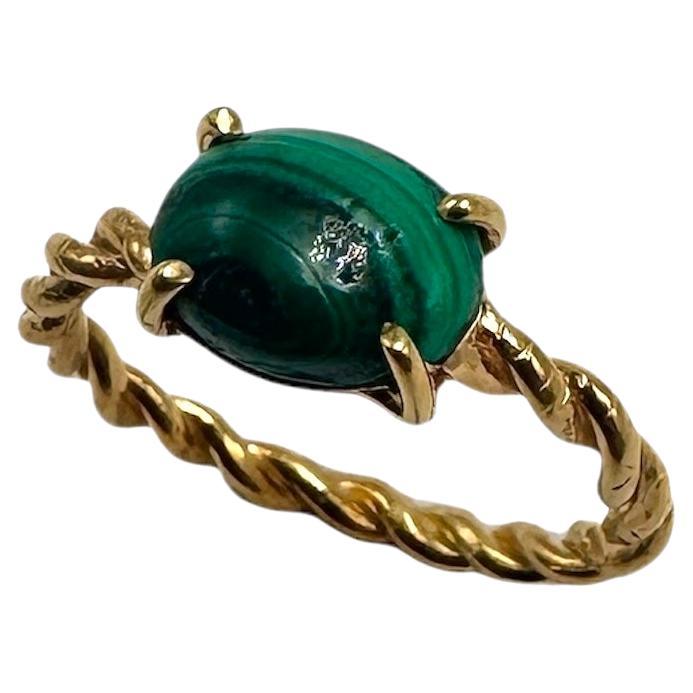 Rossella Ugolini 18k Yellow Gold Oval Malachite Handcrafted Row Cable Ring