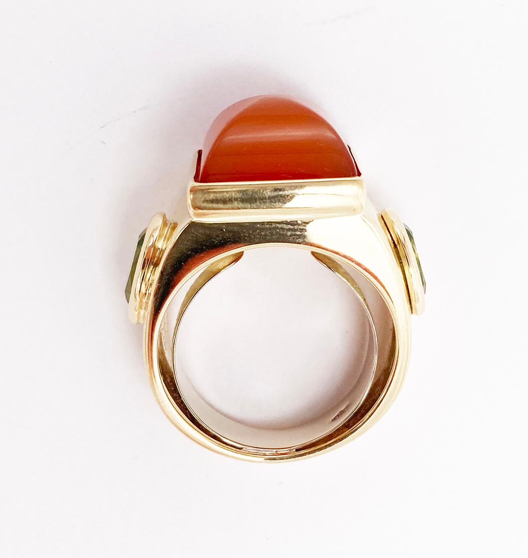 Rossella Ugolini 18K Yellow Gold Peridot Carnelian Cocktail Ring  In New Condition For Sale In Rome, IT