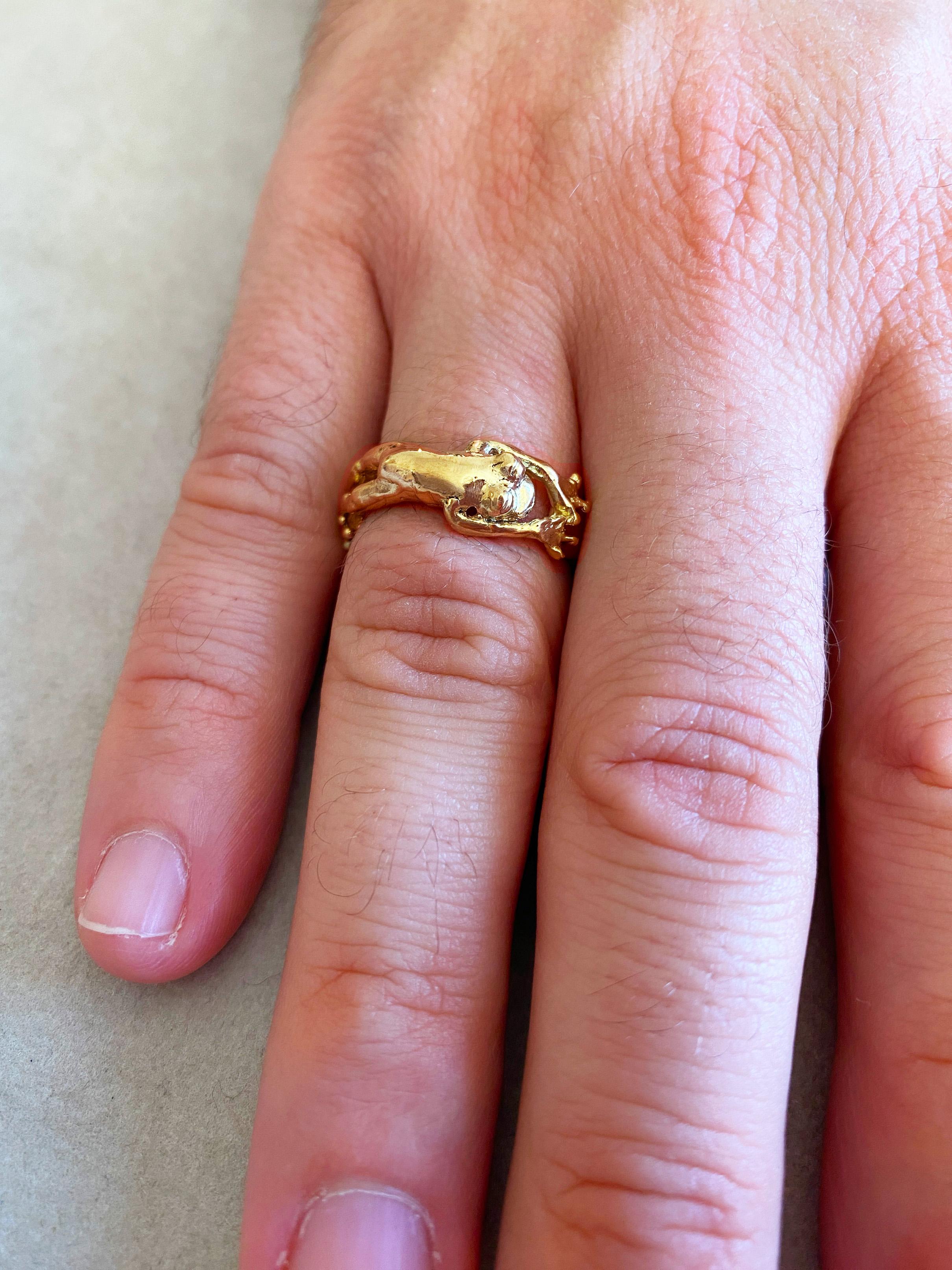 Anneau de mariage grenouille personnalis�é en or jaune 18 carats Taille 10 Neuf - En vente à Rome, IT