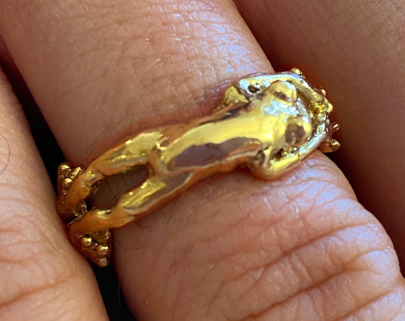 Anneau de mariage grenouille personnalisé en or jaune 18 carats Taille 10 en vente 2