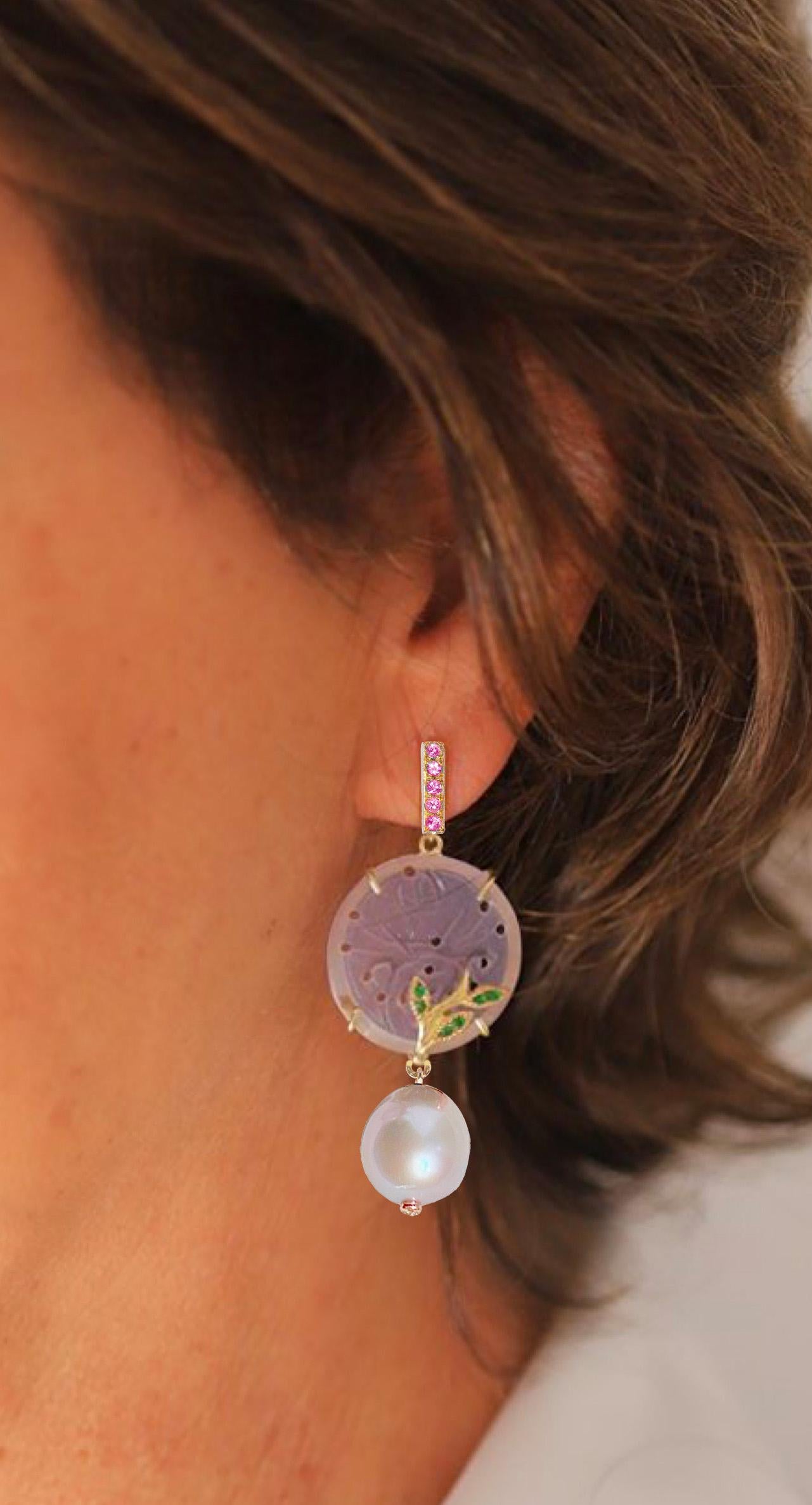 Art Deco Rossella Ugolini 18K Yellow Gold Pink Sapphires White Diamonds Coin Earrings For Sale