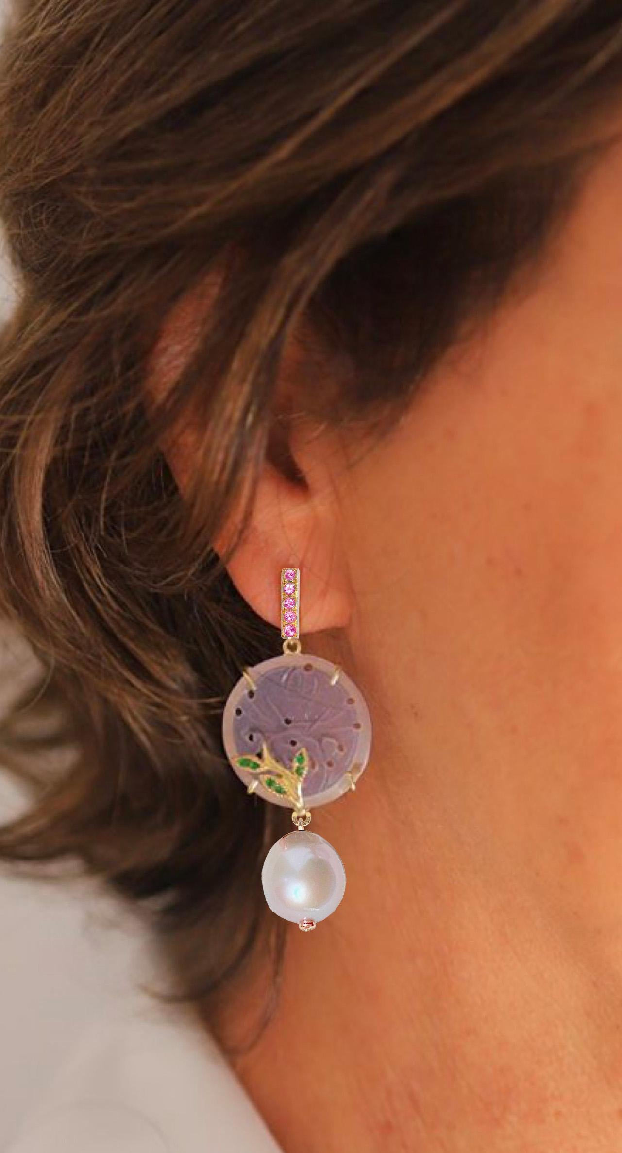 Brilliant Cut Rossella Ugolini 18K Yellow Gold Pink Sapphires White Diamonds Coin Earrings For Sale