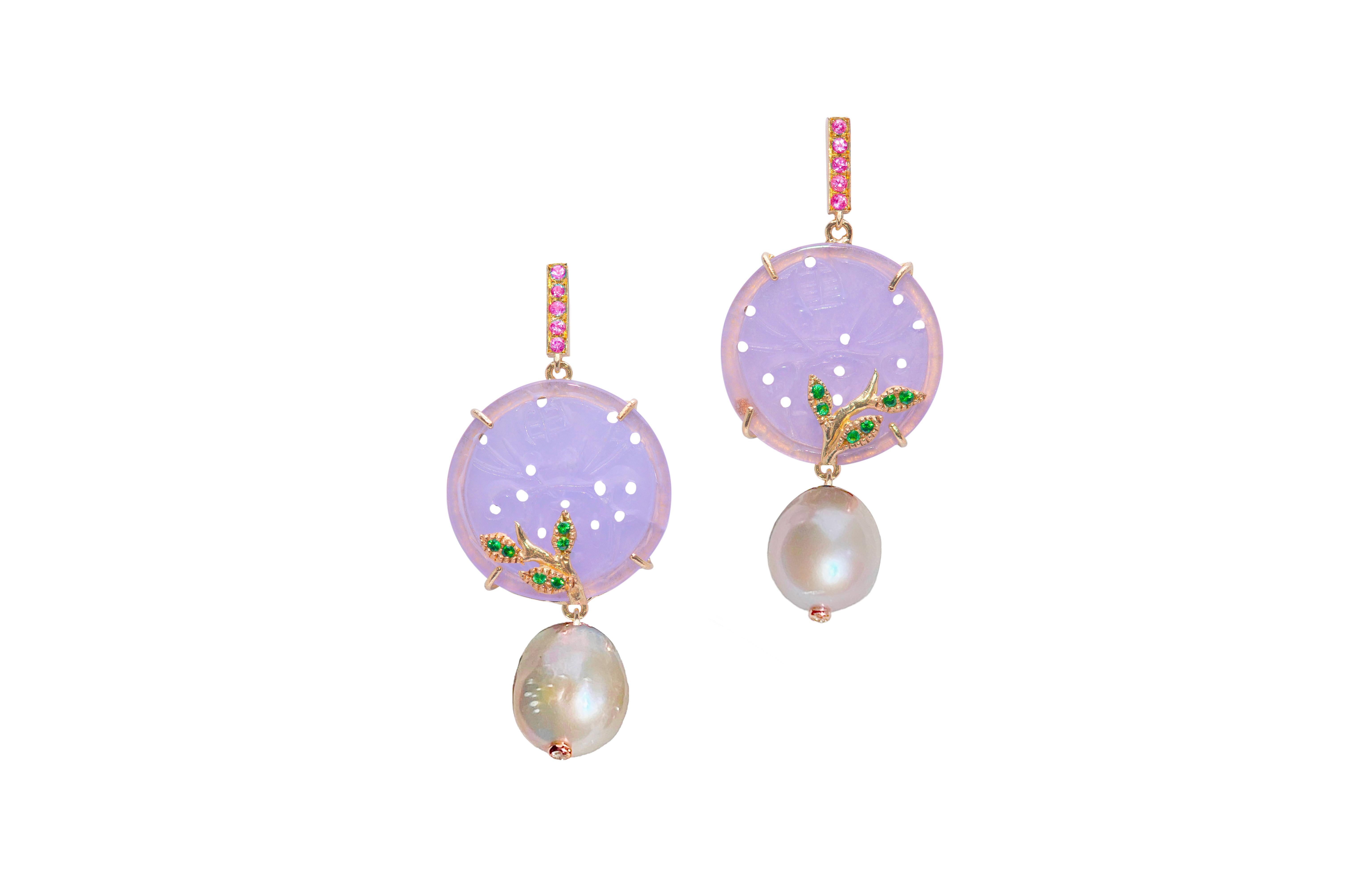 Rossella Ugolini 18K Yellow Gold Pink Sapphires White Diamonds Coin Earrings In New Condition For Sale In Rome, IT