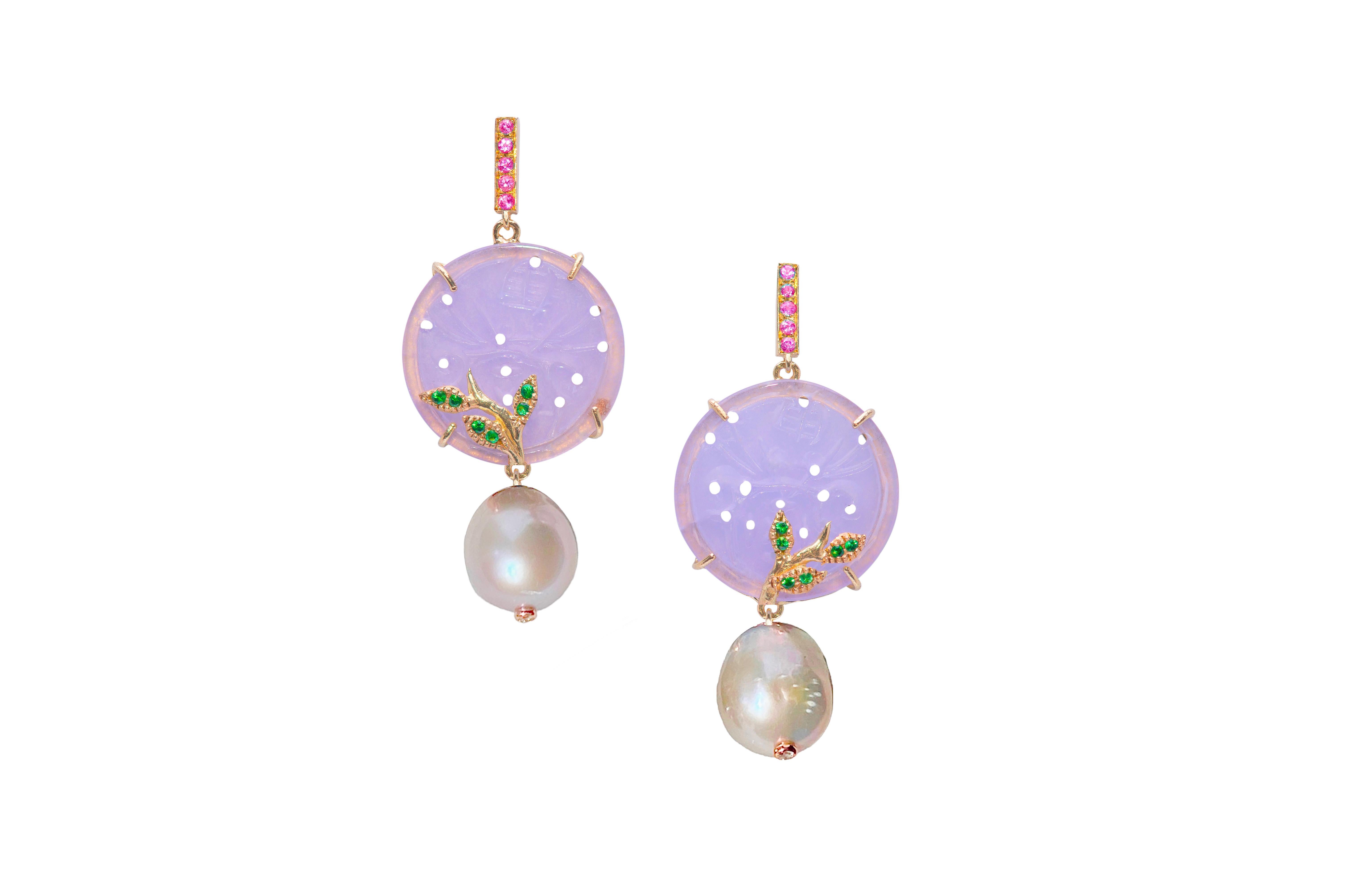 Rossella Ugolini 18K Yellow Gold Pink Sapphires White Diamonds Coin Earrings For Sale 3