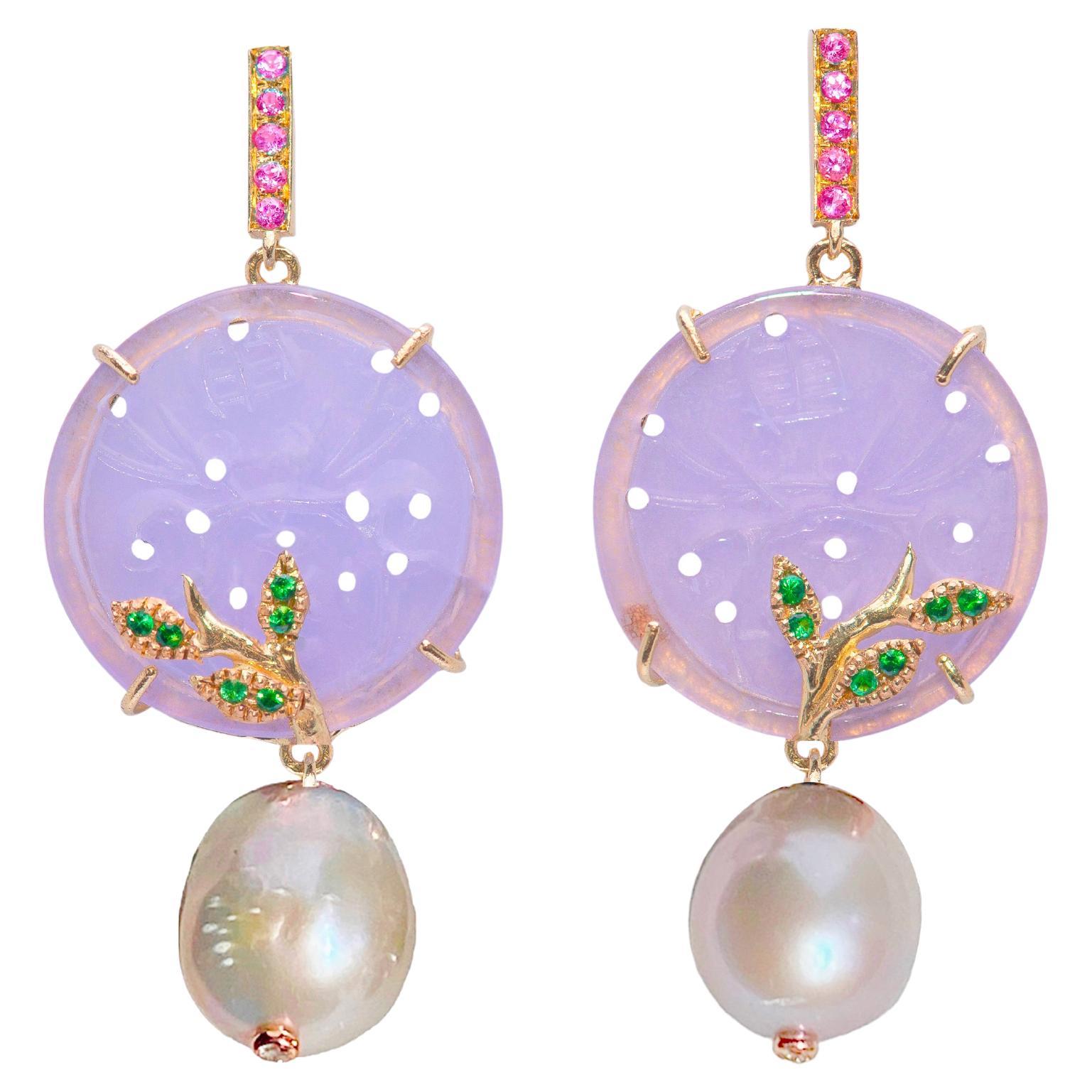 Rossella Ugolini 18K Yellow Gold Pink Sapphires White Diamonds Coin Earrings