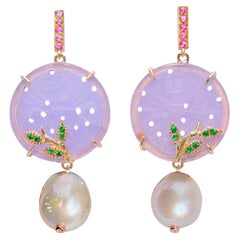 Rossella Ugolini 18K Yellow Gold Pink Sapphires White Diamonds Coin Earrings