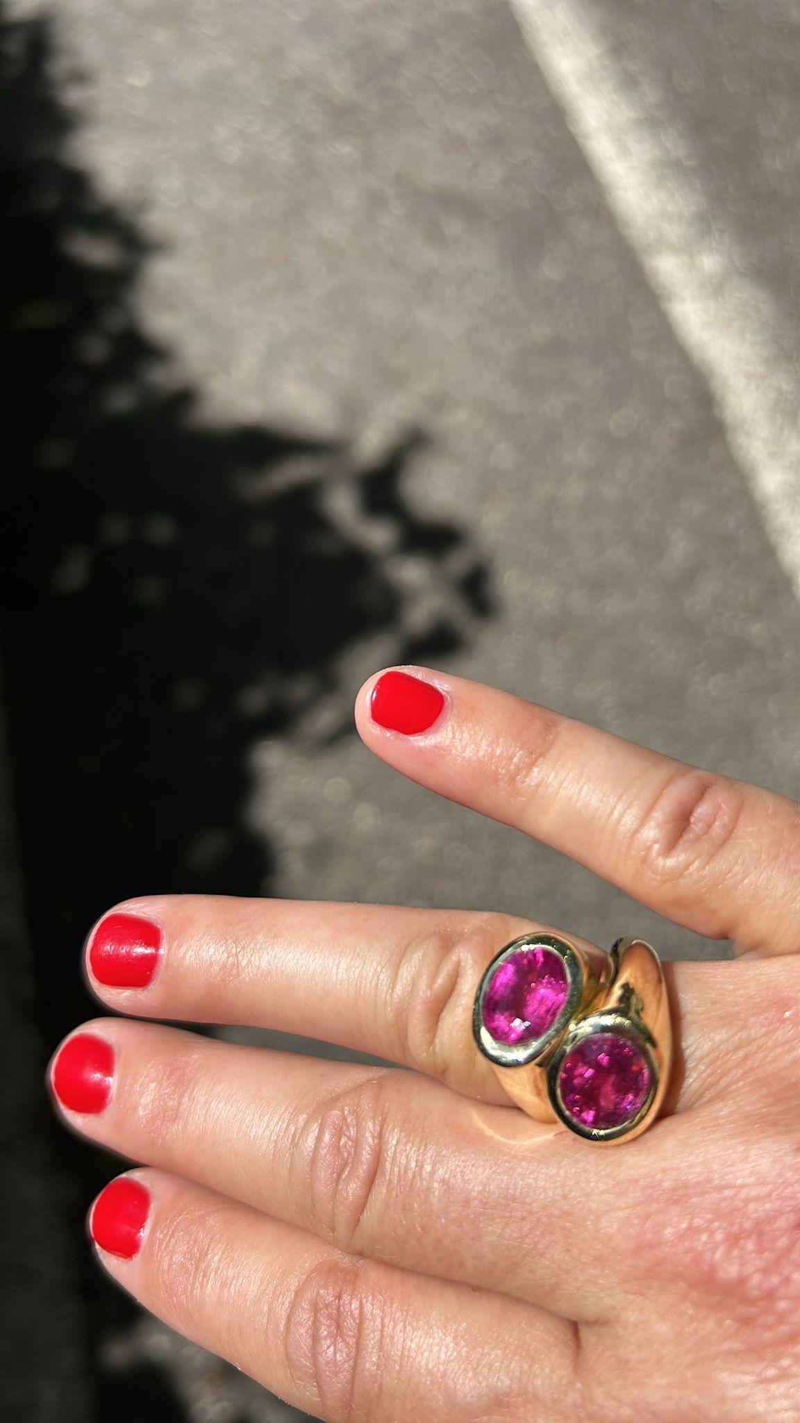 Rossella Ugolini 18K Yellow Gold Pink Tourmaline Rubellite Cocktail Ring For Sale 4