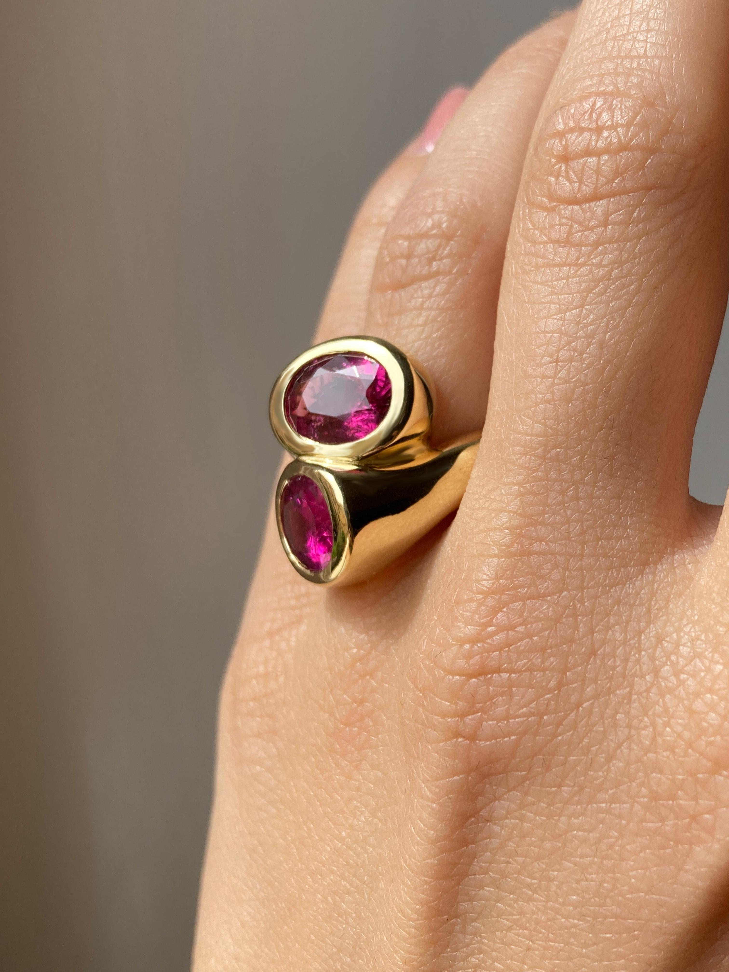 Rossella Ugolini 18K Yellow Gold Pink Tourmaline Rubellite Cocktail Ring For Sale 6