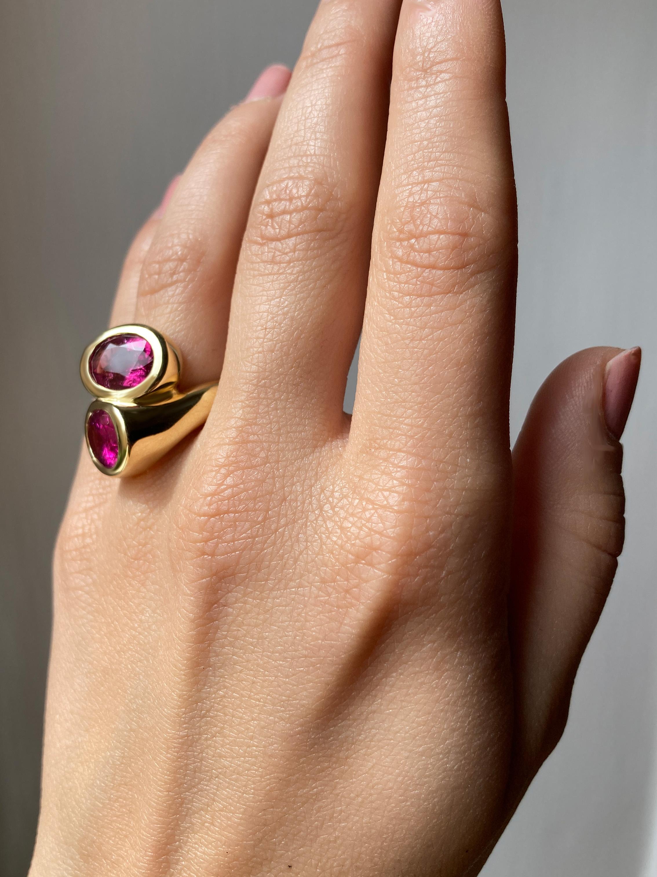 Rossella Ugolini 18K Yellow Gold Pink Tourmaline Rubellite Cocktail Ring For Sale 2