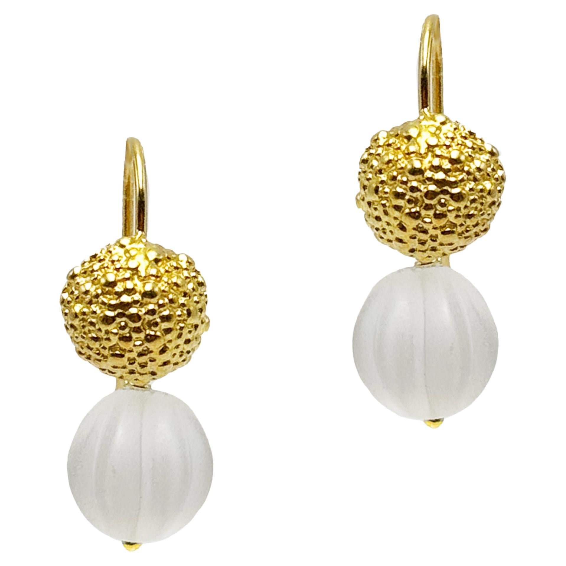 Rossella Ugolini 18k Yellow Gold Rock Crystal Hammered Lever-Back Earrings