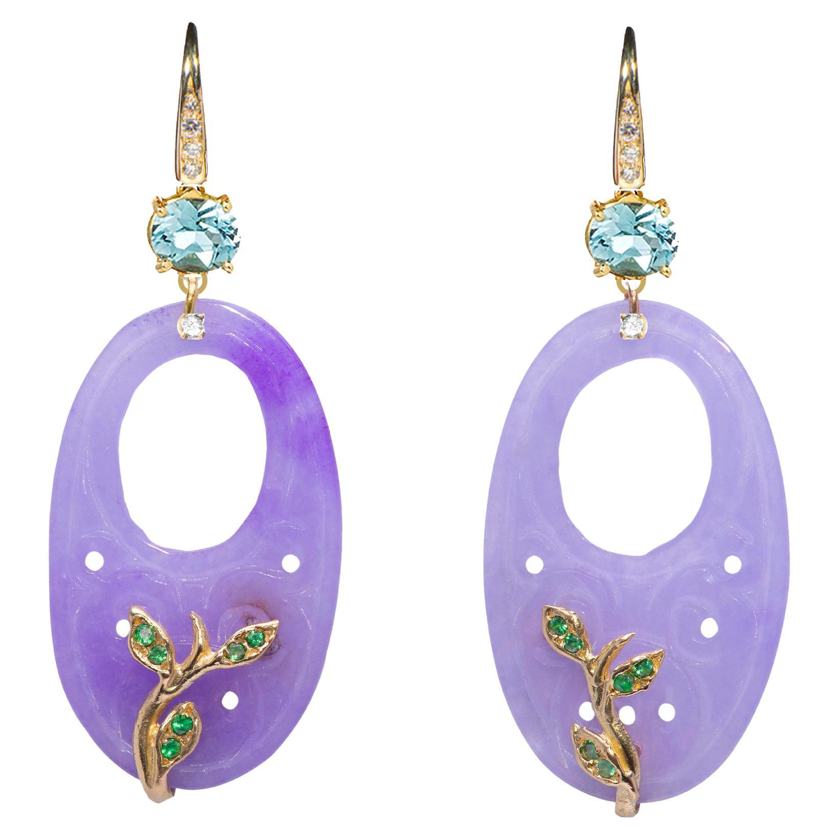 Rossella Ugolini 18K Yellow Gold Rose Quartz White Diamond Aquamarine Earrings