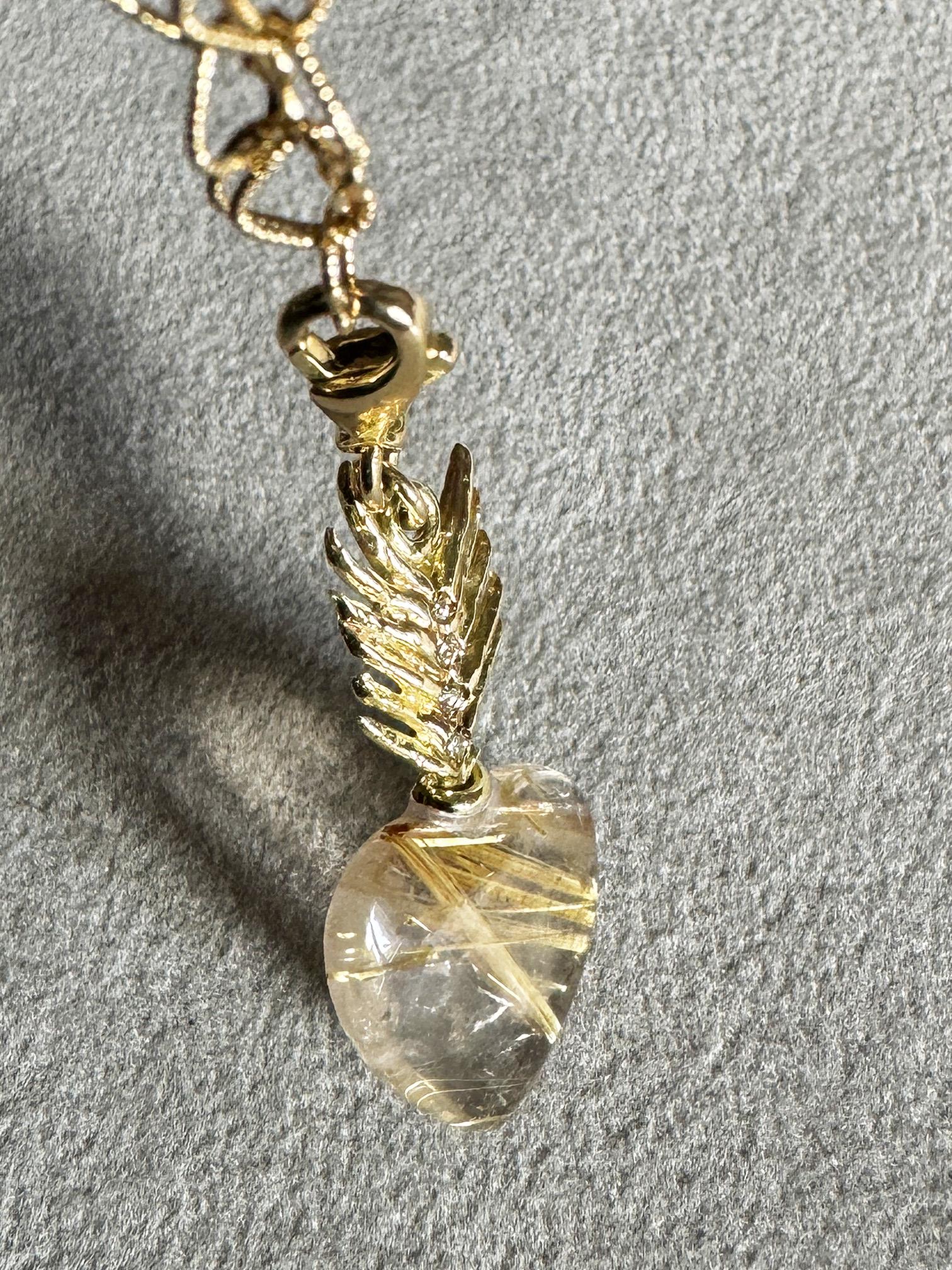 Taille cœur Rossella Ugolini, or jaune 18 carats  Breloque cœur en quartz rutile et diamants blancs en vente