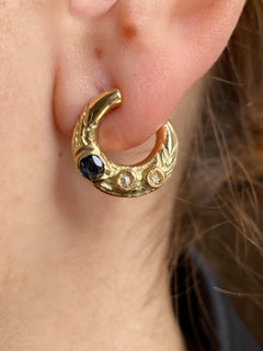 Rossella Ugolini 18K Yellow Gold Sapphires Diamonds Hoop Stud Earrings