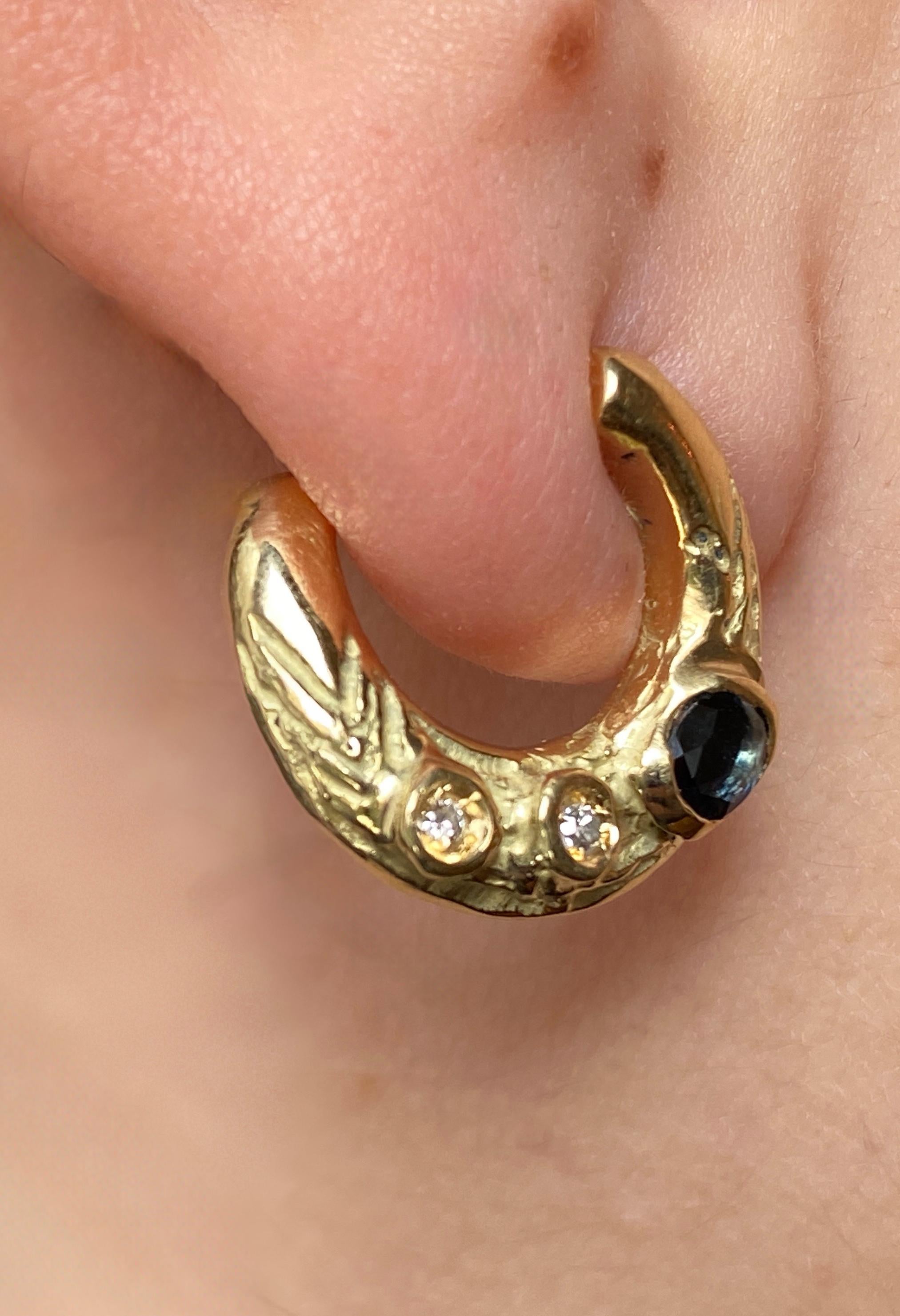 Brilliant Cut Rossella Ugolini 18K Yellow Gold Sapphires Diamonds Hoop Stud Earrings For Sale