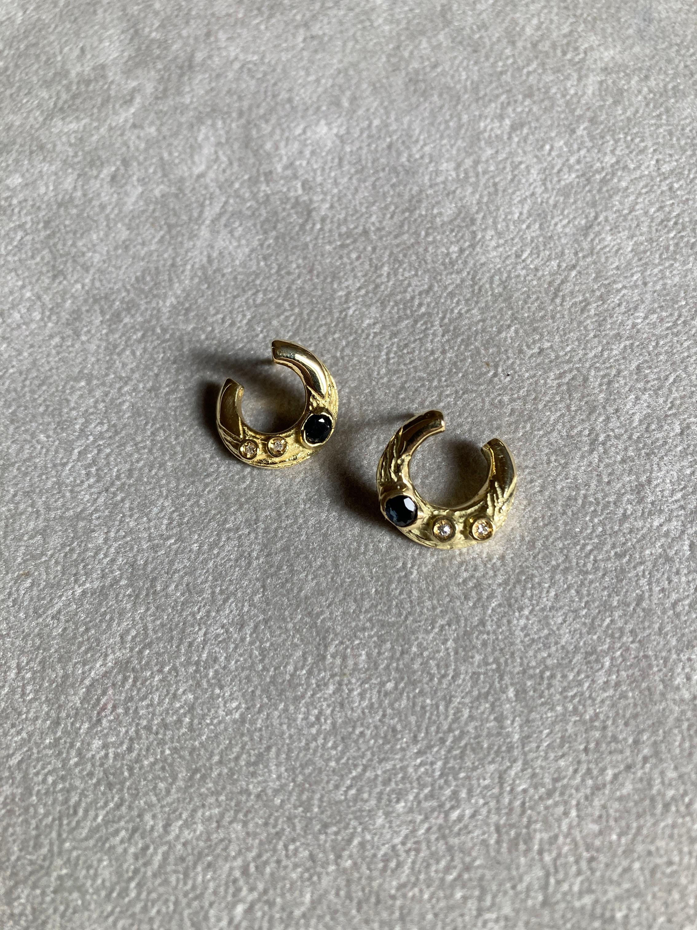 Women's or Men's Rossella Ugolini 18K Yellow Gold Sapphires Diamonds Hoop Stud Earrings For Sale