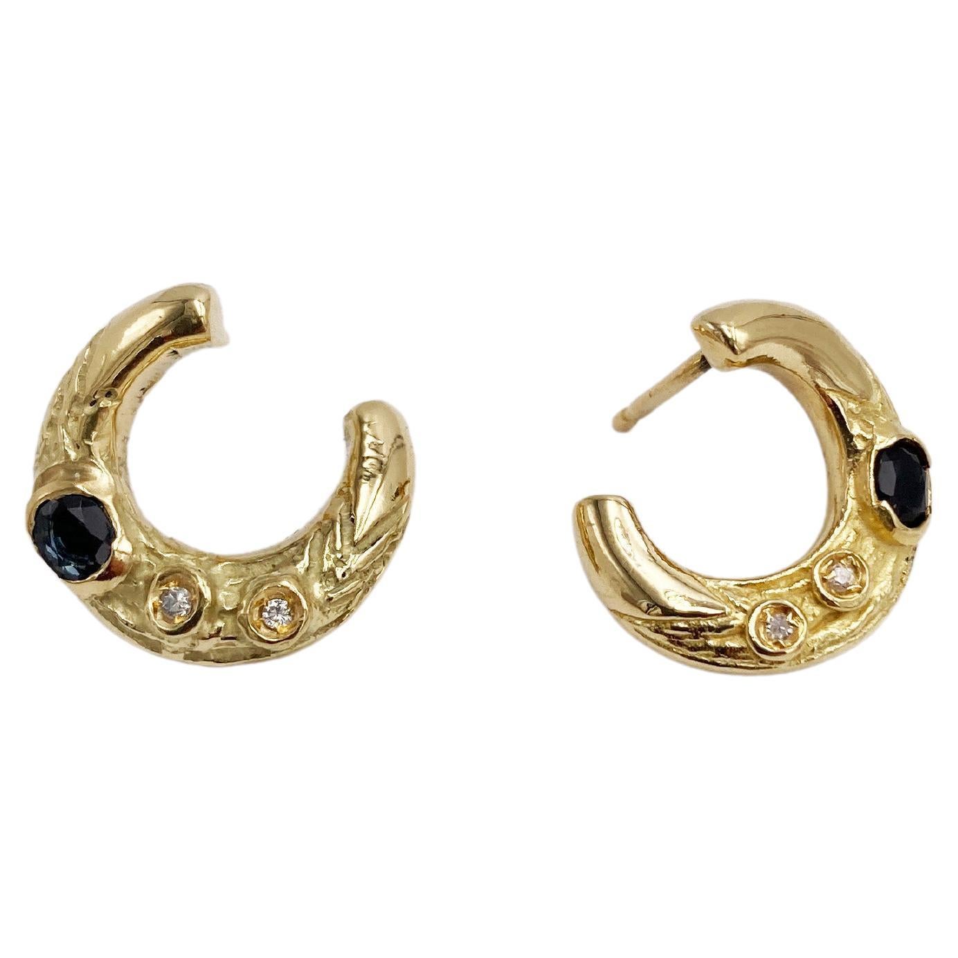 Rossella Ugolini 18K Yellow Gold Sapphires Diamonds Hoop Stud Earrings For Sale