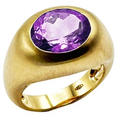 Rossella Ugolini 18K Yellow Gold Satin Oval Amethyst Cocktail Ring Made in Italy