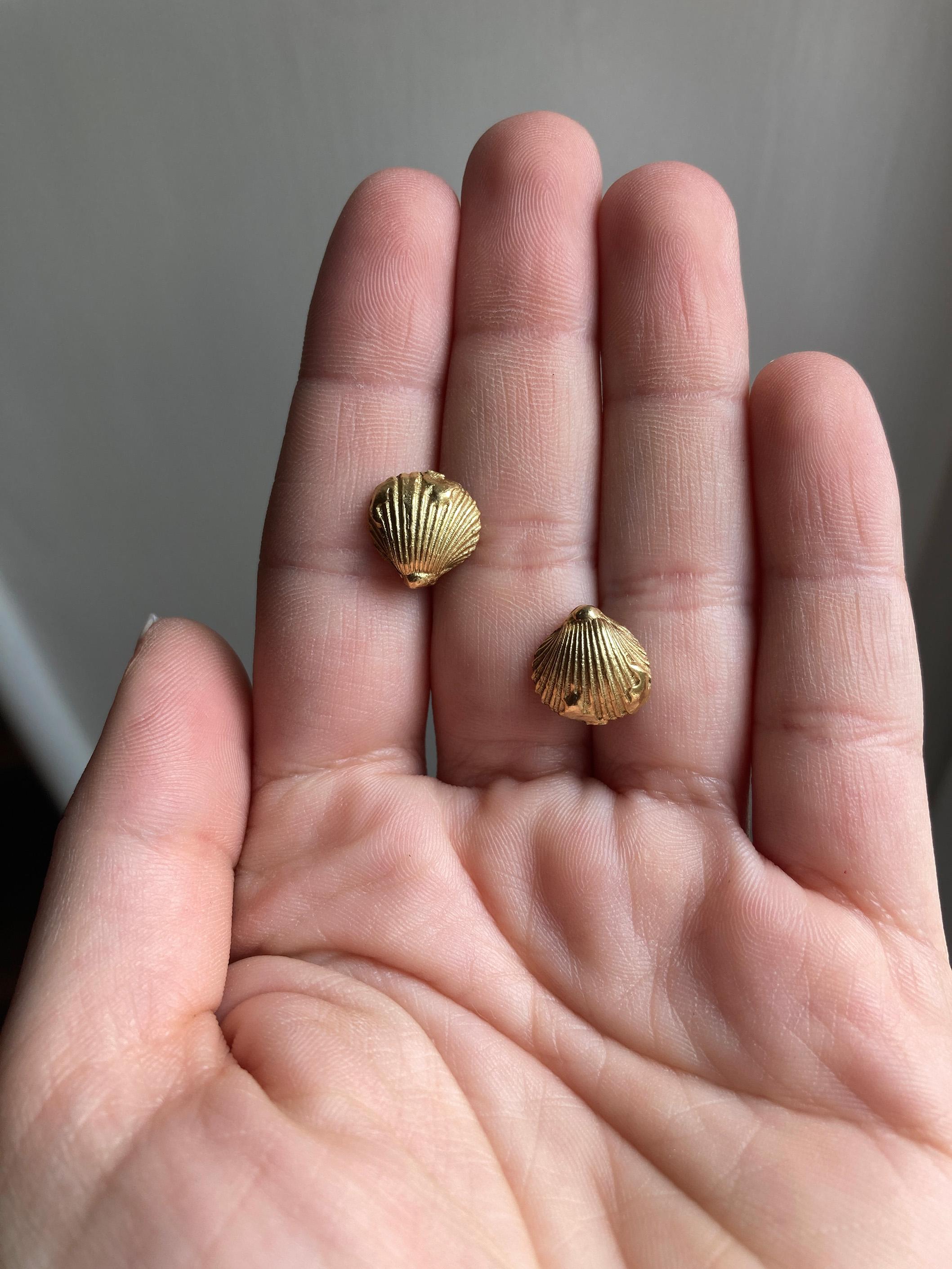 Rossella Ugolini, clous d'oreilles unisexe en or jaune 18 carats avec coquillages Neuf - En vente à Rome, IT