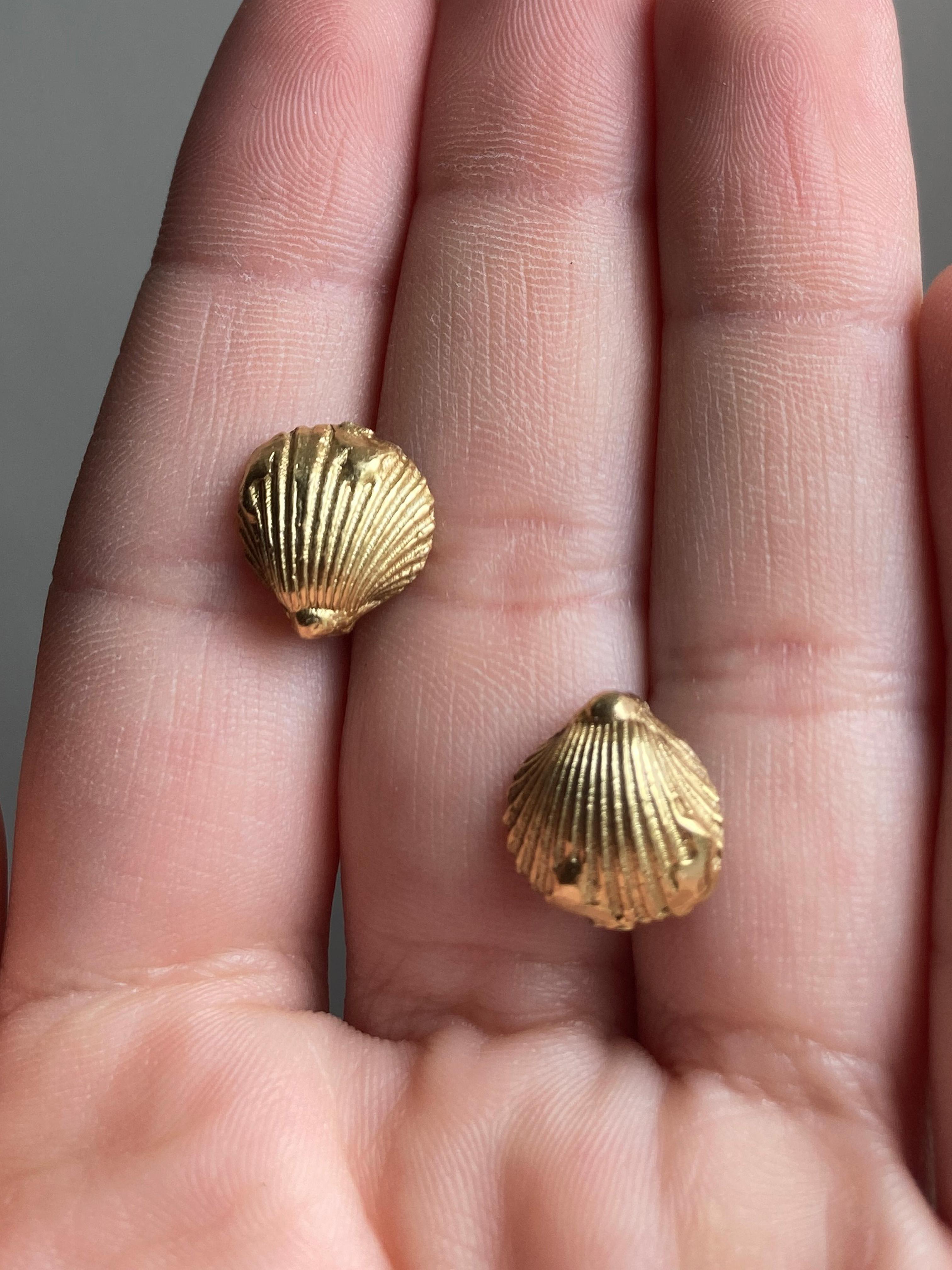 Rossella Ugolini, clous d'oreilles unisexe en or jaune 18 carats avec coquillages Pour femmes en vente