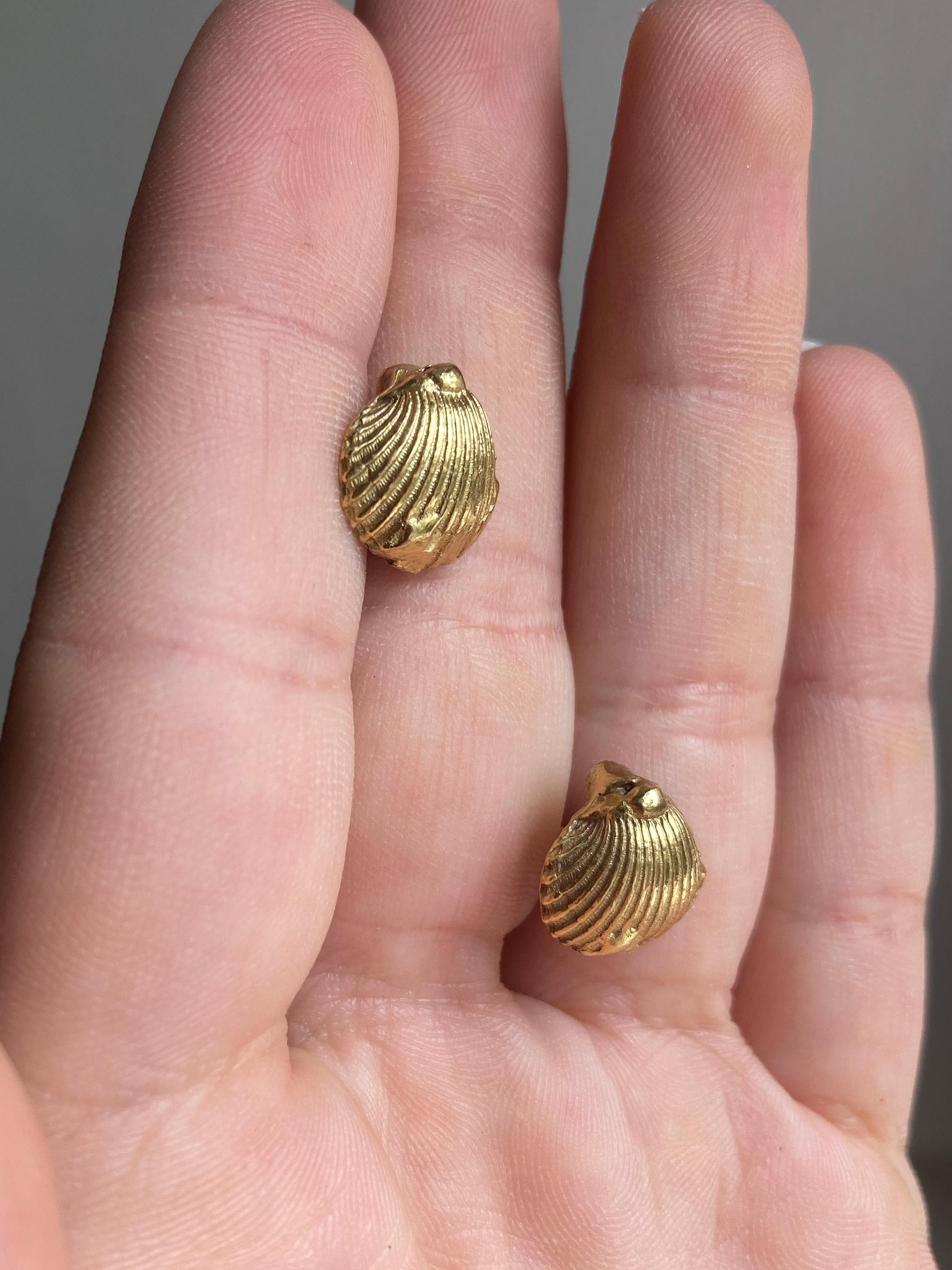 Rossella Ugolini, clous d'oreilles unisexe en or jaune 18 carats avec coquillages en vente 2