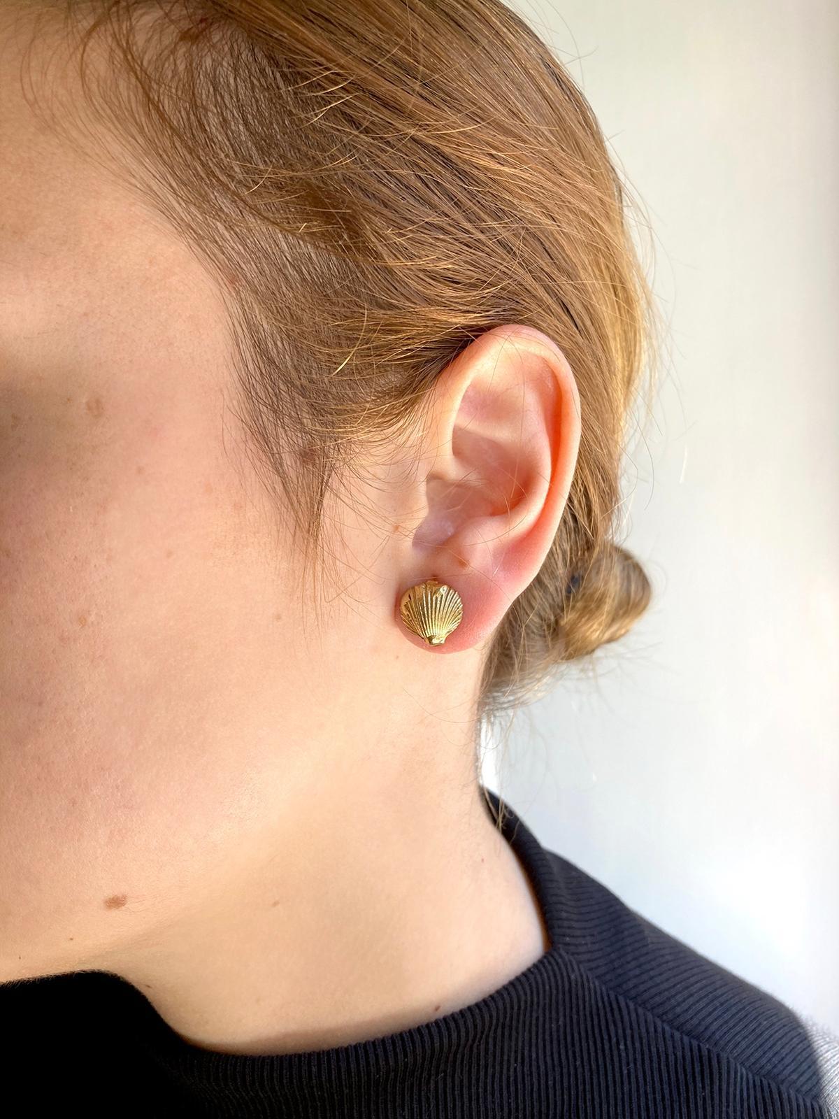 Rossella Ugolini, clous d'oreilles unisexe en or jaune 18 carats avec coquillages en vente 3