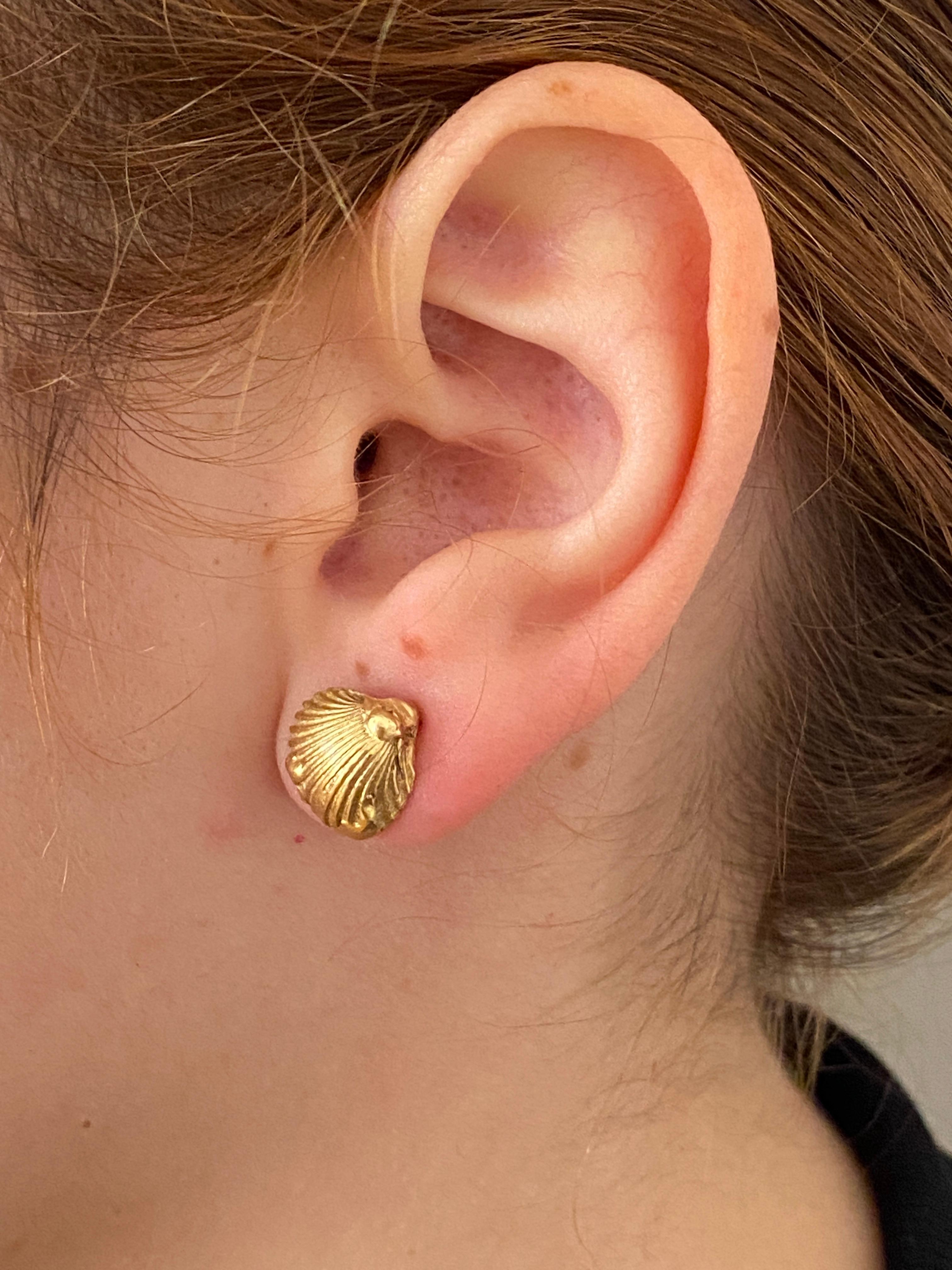 Rossella Ugolini, clous d'oreilles unisexe en or jaune 18 carats avec coquillages en vente 4
