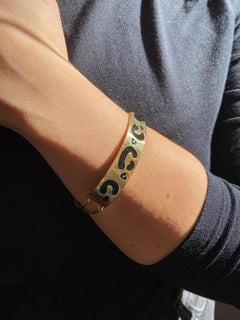 Rossella Ugolini 18K Yellow Gold Spotted Black Enamel Cuff Unisex Bracelets