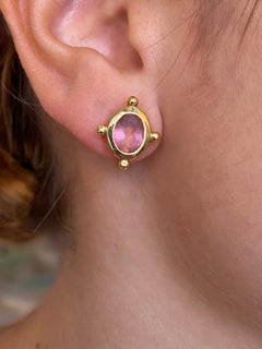 Rossella Ugolini 18k Yellow Gold Tourmaline Stud Lever-Back Hammered Earrings