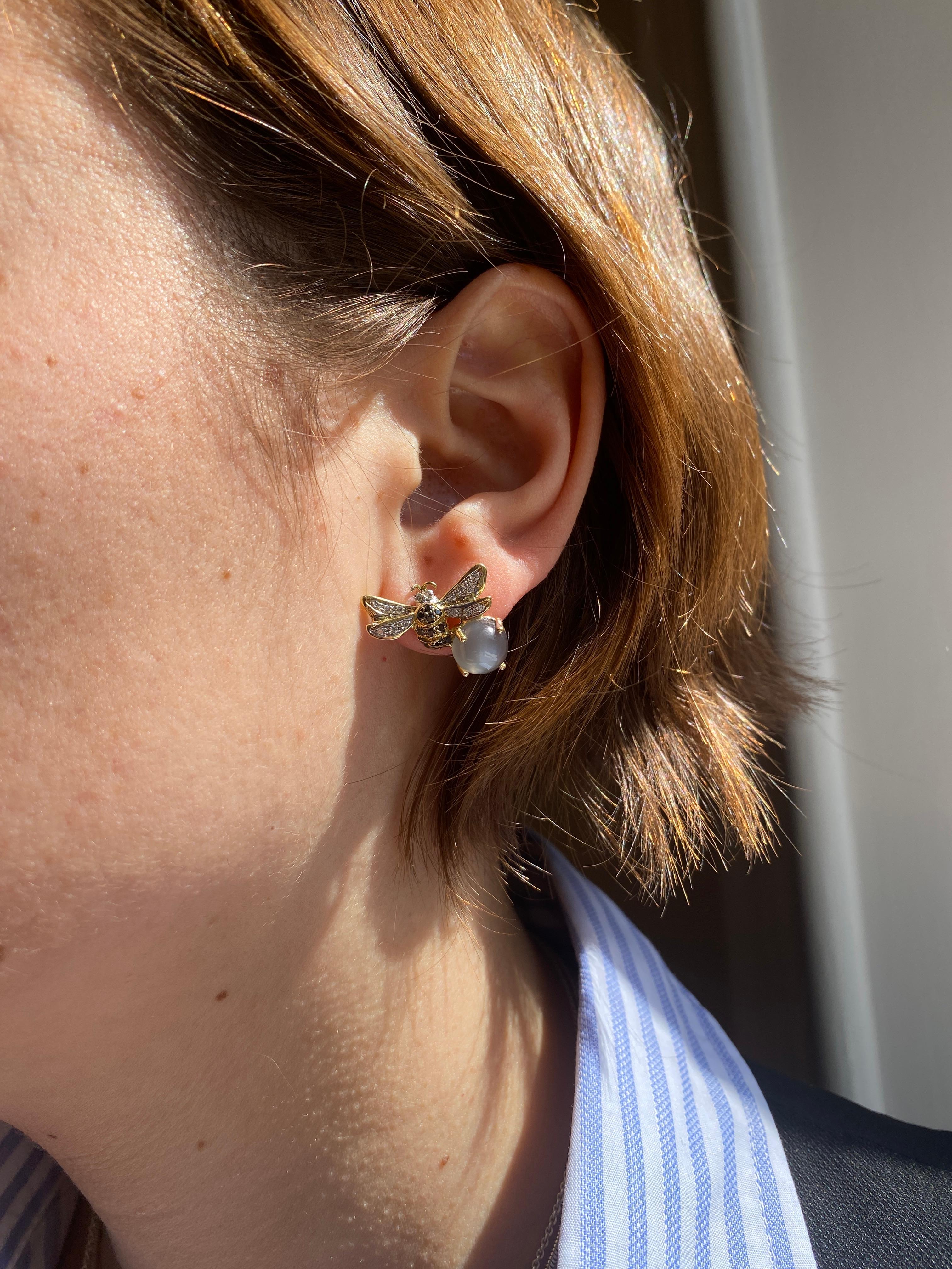 Rossella Ugolini 18k Yellow Gold Tourmaline White Diamonds Stud Bee Earrings For Sale 5
