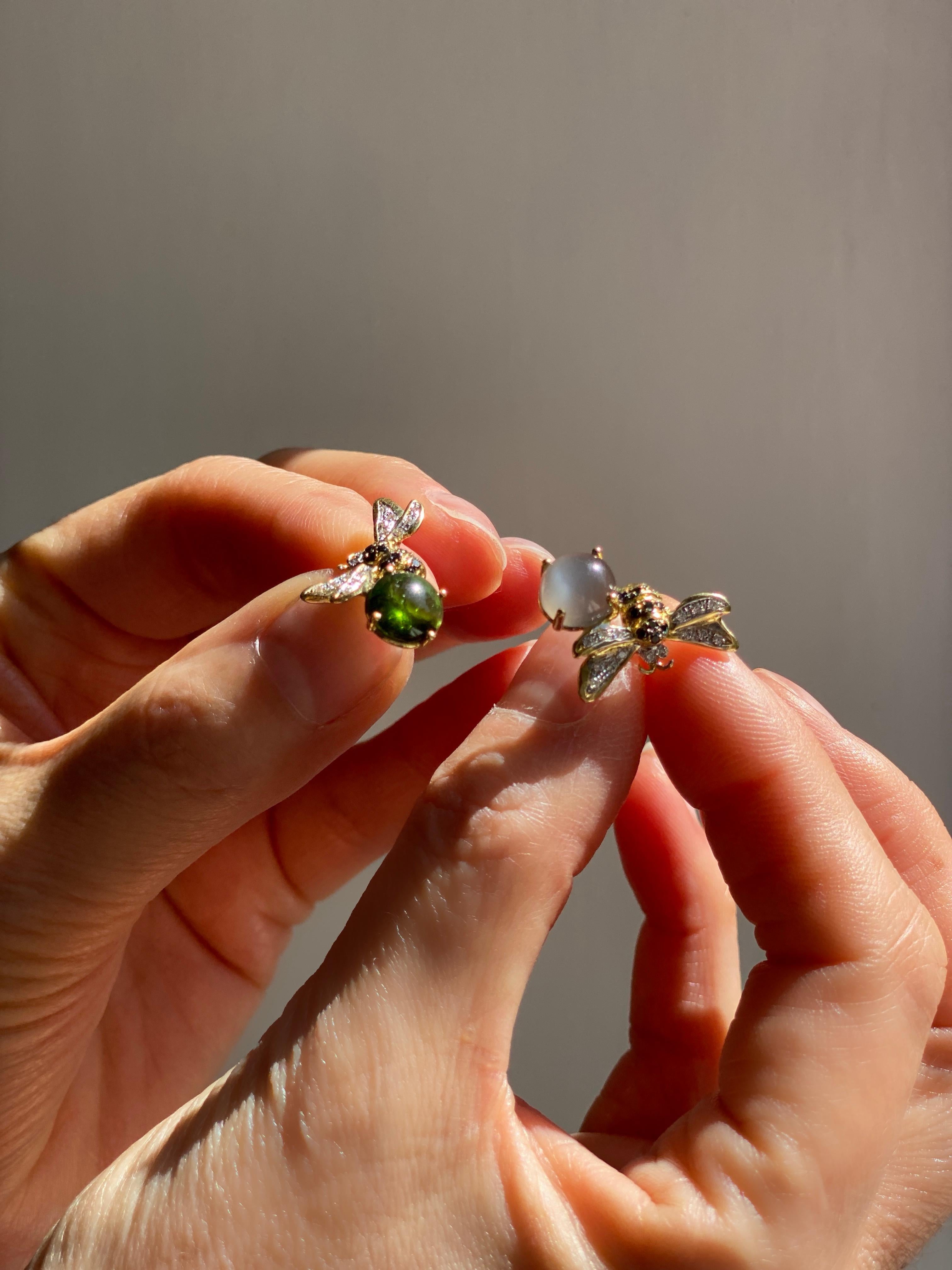 Rossella Ugolini 18k Yellow Gold Tourmaline White Diamonds Stud Bee Earrings For Sale 7