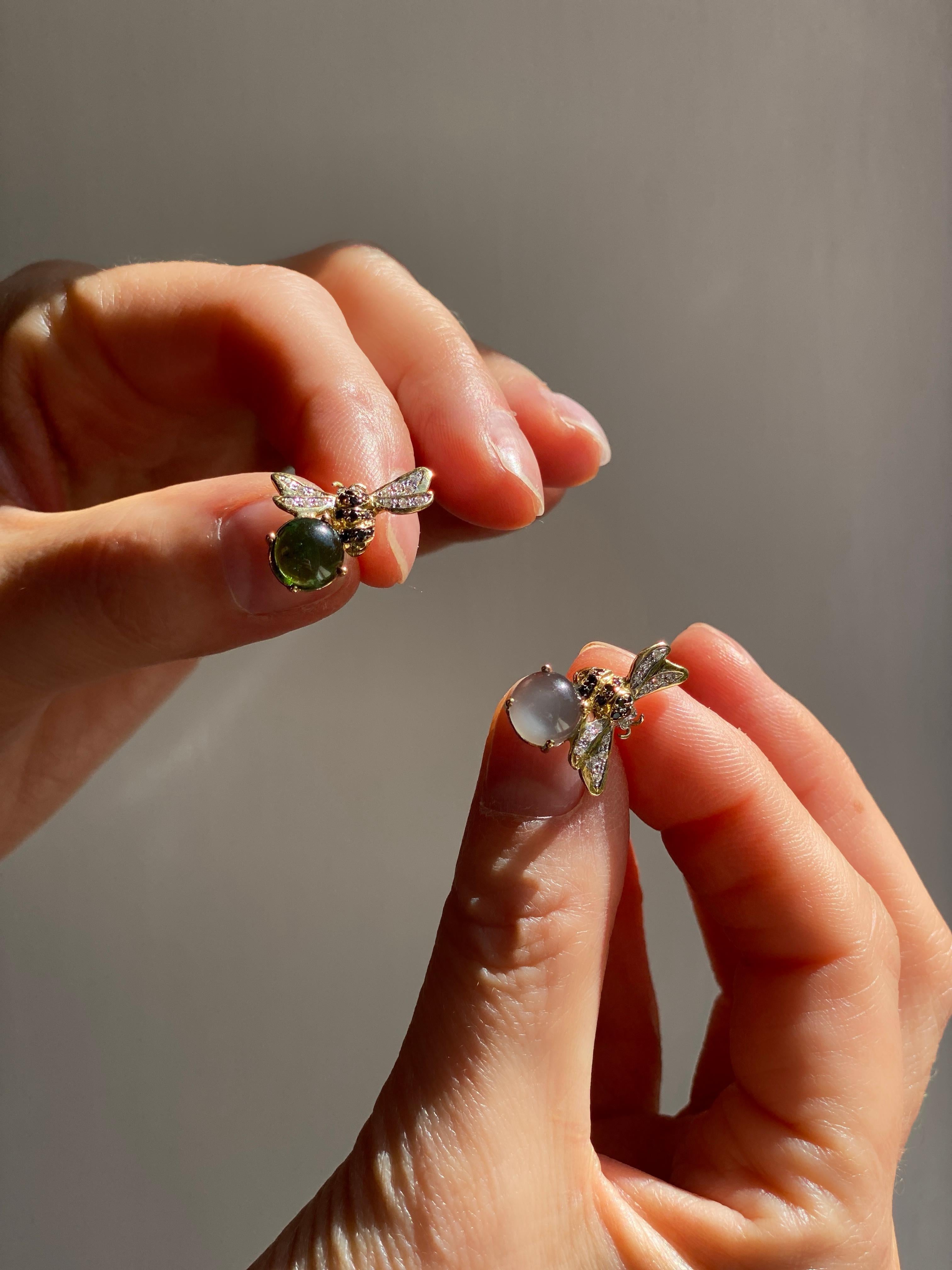 Rossella Ugolini 18k Yellow Gold Tourmaline White Diamonds Stud Bee Earrings For Sale 8