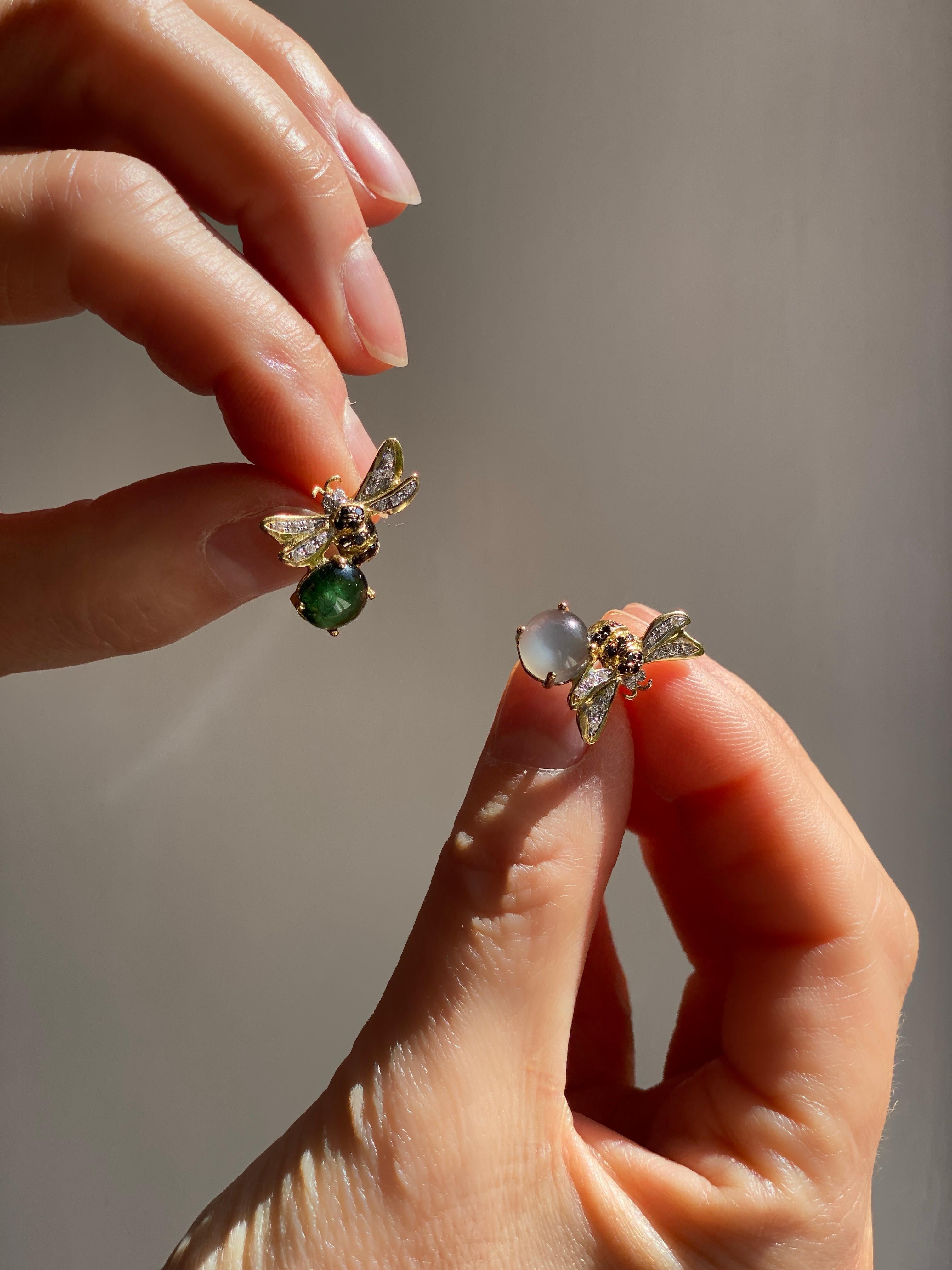 Rossella Ugolini 18k Yellow Gold Tourmaline White Diamonds Stud Bee Earrings For Sale 9