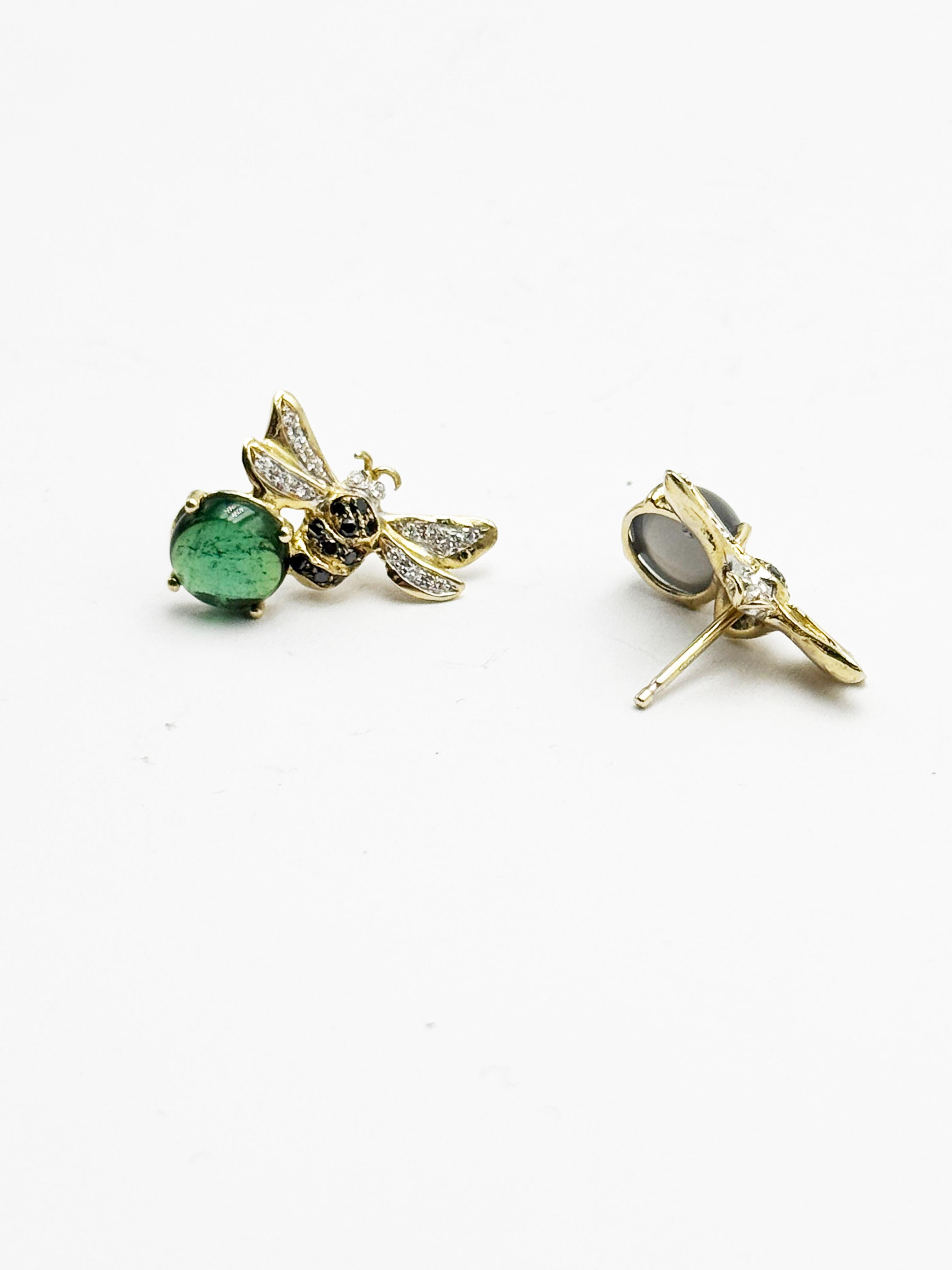 Rossella Ugolini 18k Yellow Gold Tourmaline White Diamonds Stud Bee Earrings For Sale 1