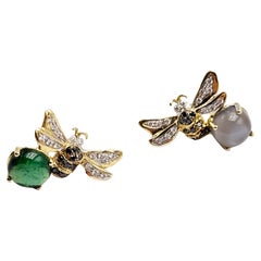 Rossella Ugolini, clous d'oreilles abeille en or jaune 18 carats, tourmaline et diamants blancs